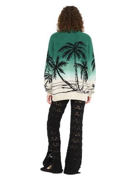 Alanui Wave Bloom Sweater Green Tide-Chalk