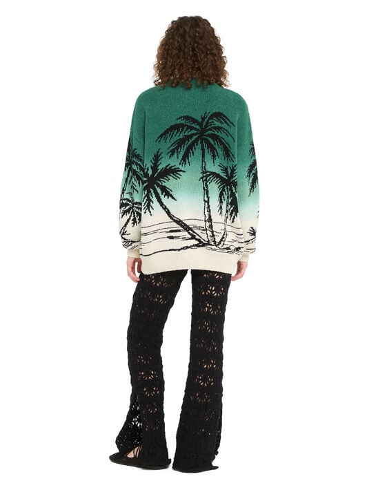 Alanui Wave Bloom Sweater Green Tide-Chalk LWHE068R26KNI002