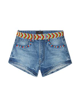 Alanui Memories Of The Savannah Denim Shorts Medium Wash Blue Denim LWYB003R25DEN001