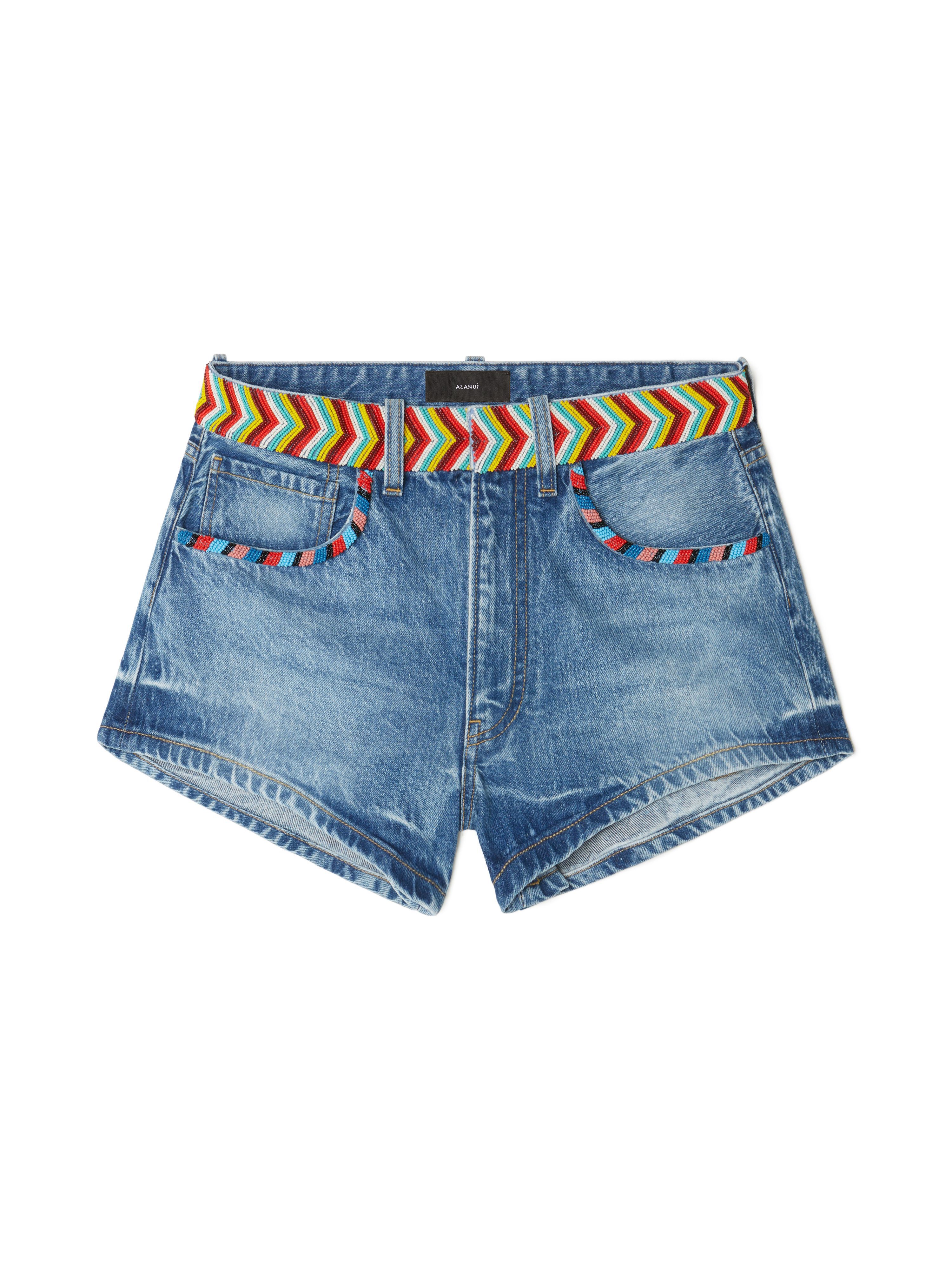 Alanui Memories Of The Savannah Denim Shorts Medium Wash Blue Denim LWYC009R25DEN001