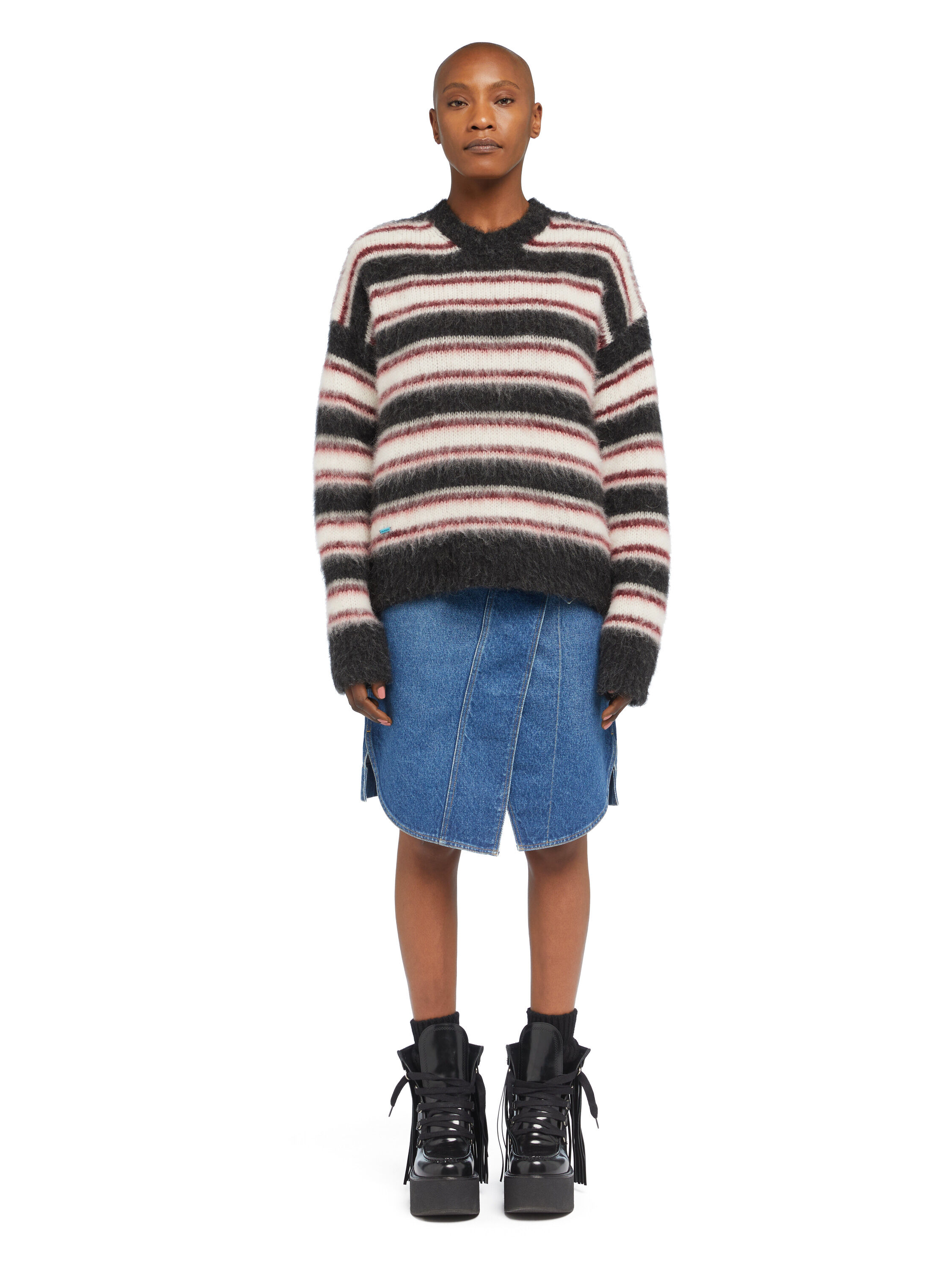 Alanui Grunge Stripes Sweater Charcoal-Ruby LWHE068E25KNI003