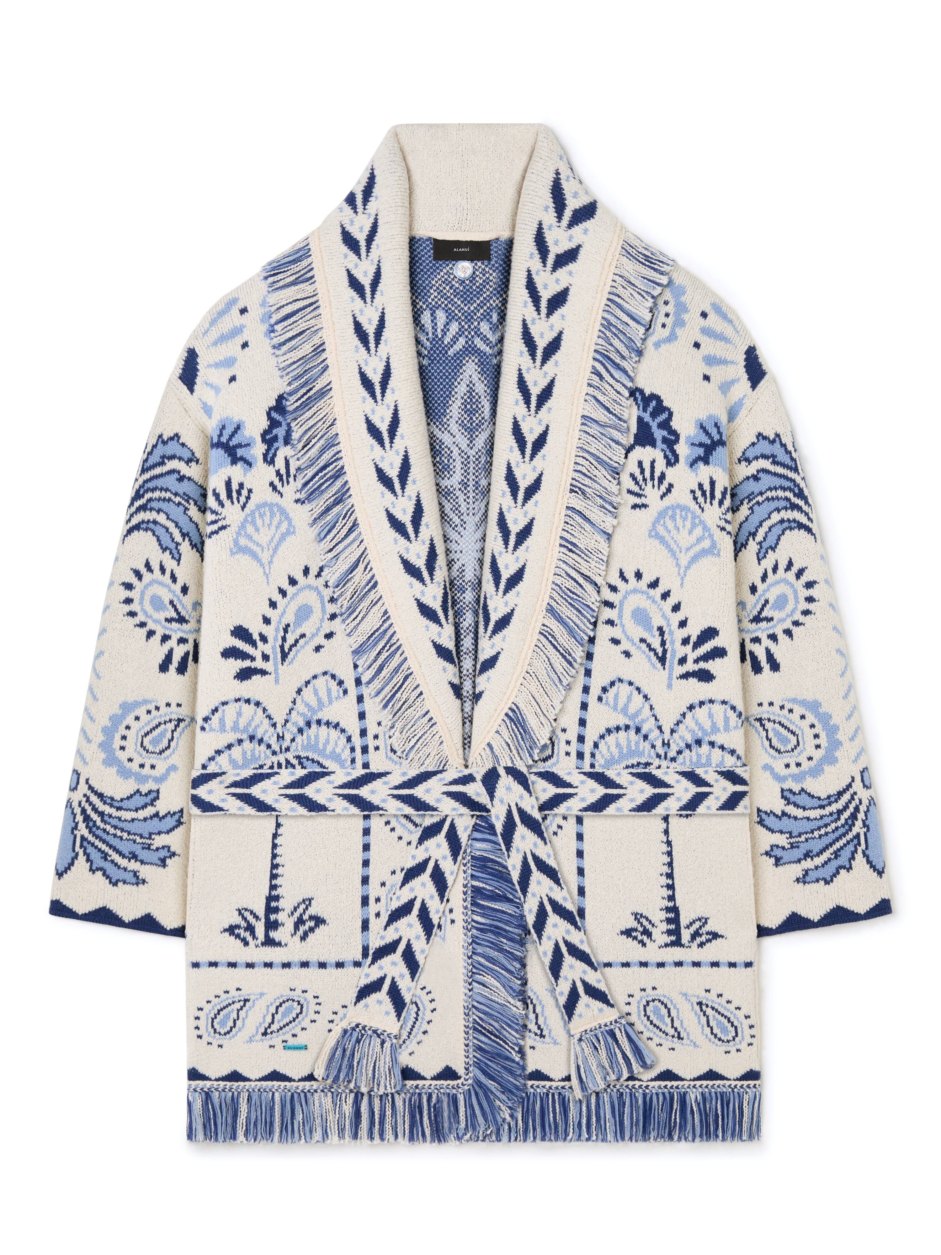 Alanui Wild Wonder Foulard Cardigan Chalk-Indigo LWHB064R25KNI005