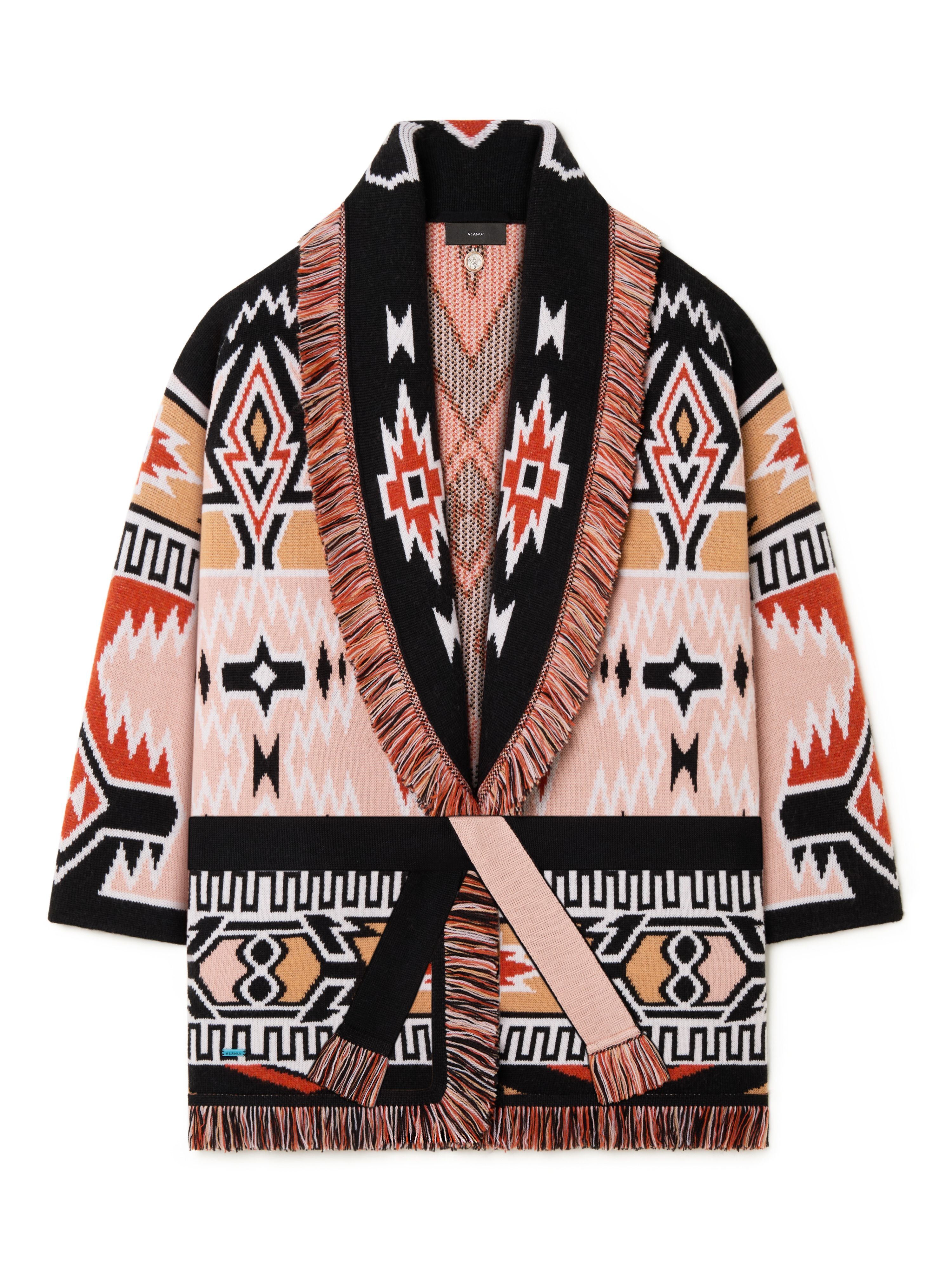 Alanui Geometric Roots Cardigan Flamingo Peach-Black LWHB064R25KNI00G