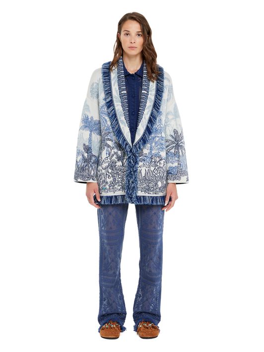 Alanui Jungle Toile De Jouy Cardigan Chalk-Deep Blue LWHB064R25KNI009