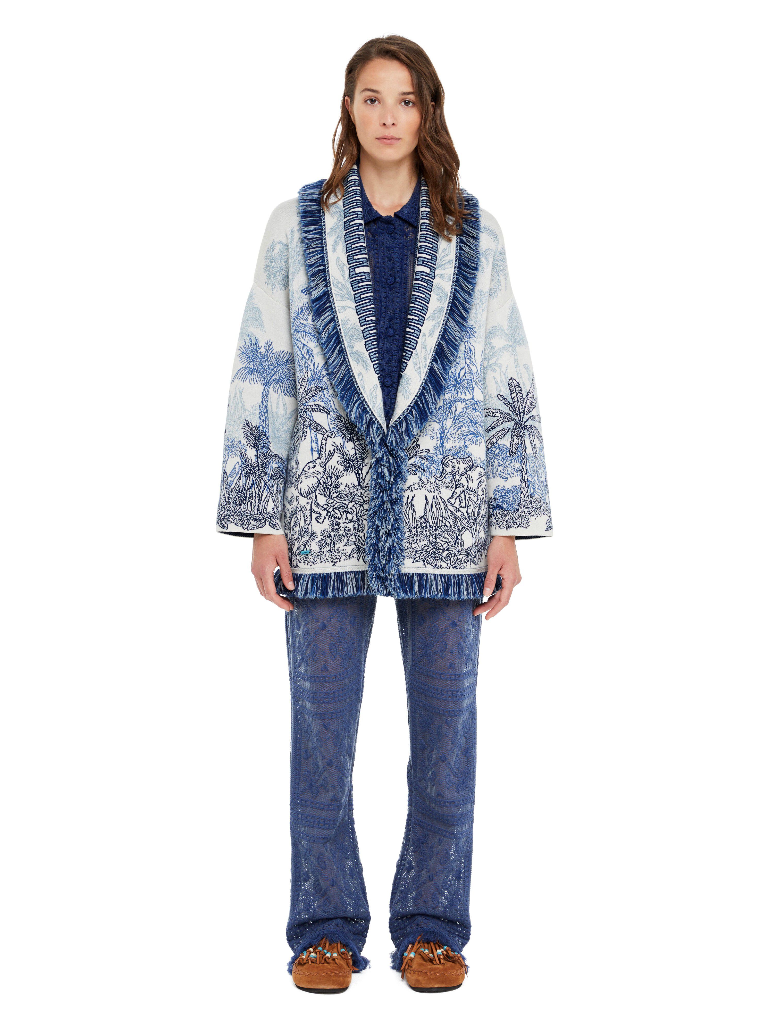 Alanui Jungle Toile De Jouy Cardigan Chalk-Deep Blue LWHB064R25KNI009