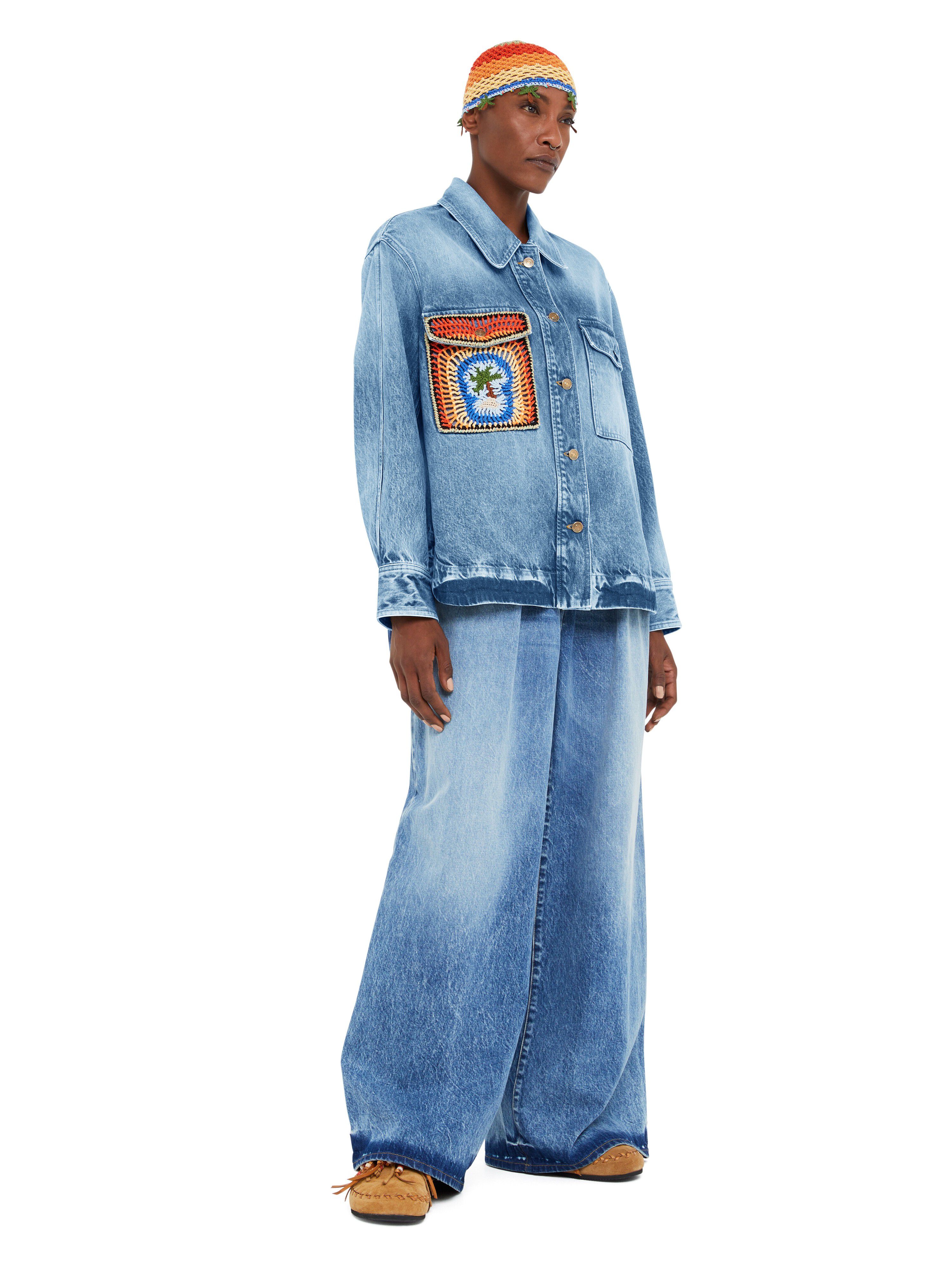 Alanui Sunny Crochet Denim Shirt Medium Wash Blue Denim LWYD004R25DEN001