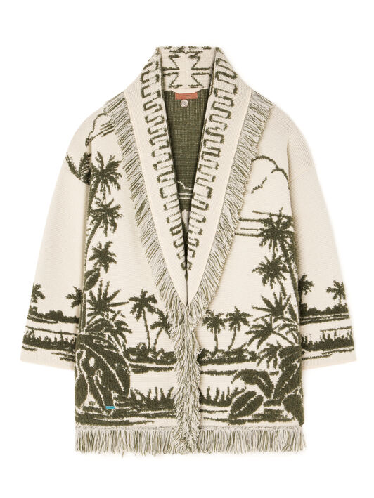 Alanui Palm Grove Tales Cardigan Ivory-Olive LWHB064E25KNI00D