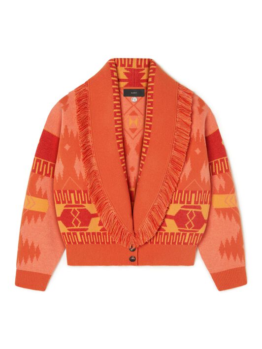 Alanui Icon Jacquard Cardi-Bomber Papaya-Sunset Orange LWHB026R24KNI001
