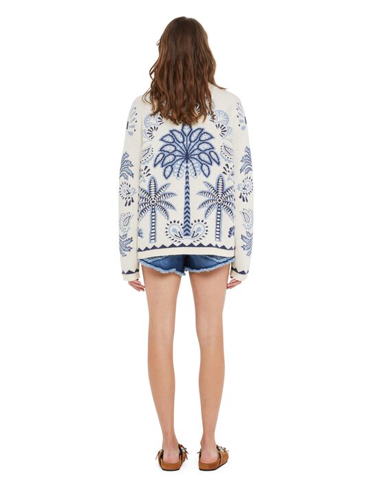 Alanui Wild Wonder Foulard Sweater Chalk-Indigo LWHE068R25KNI001