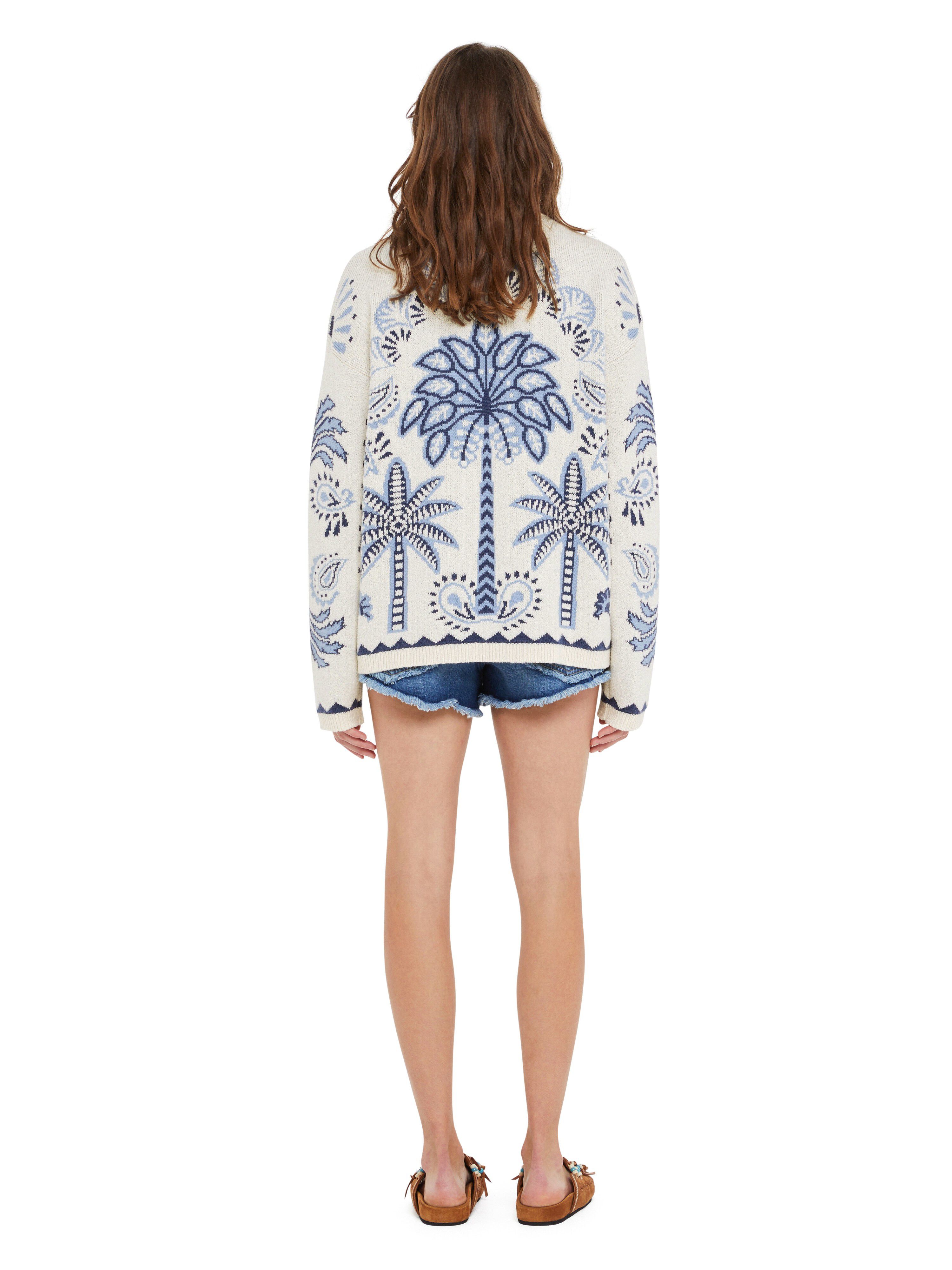 Alanui Wild Wonder Foulard Sweater Chalk-Indigo LWHE068R25KNI001