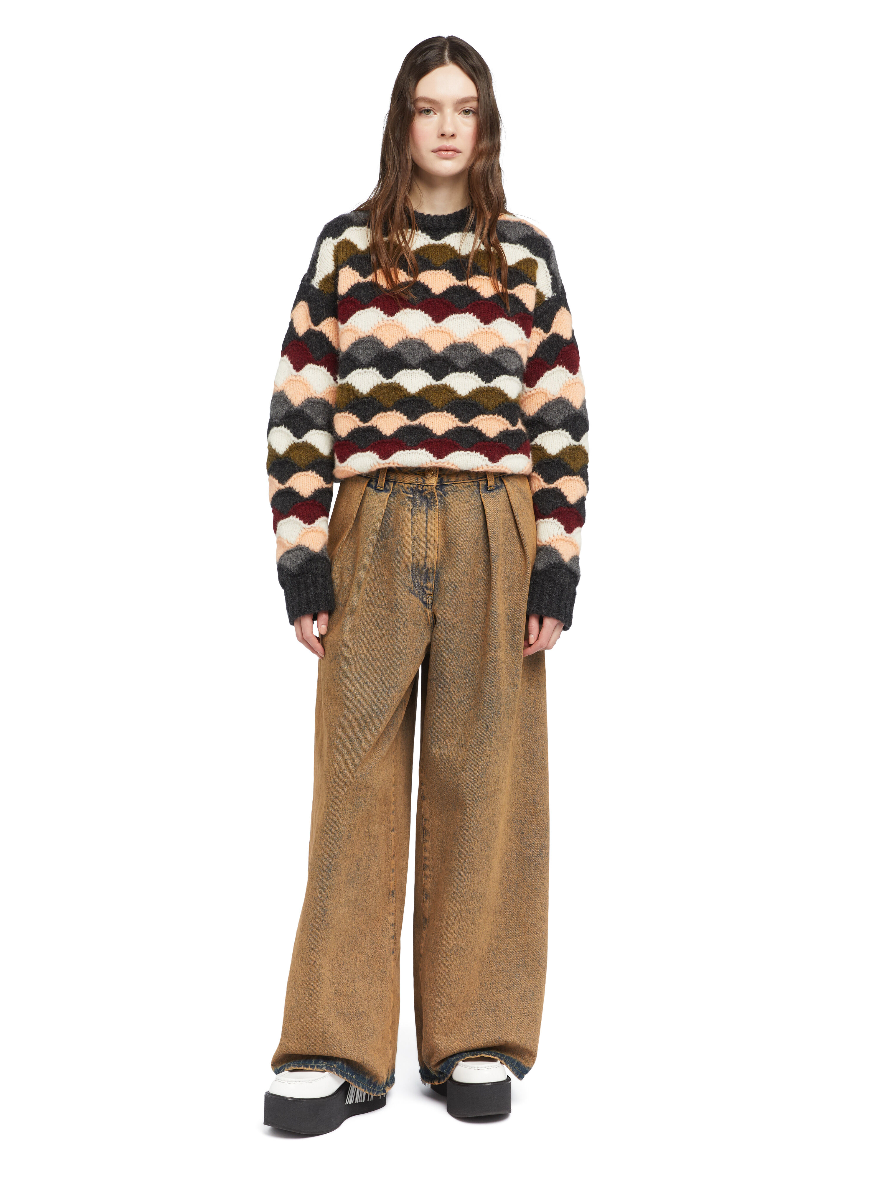 Alanui Desert Rose Wide Leg Denim Pants Overdye Apricot Denim LWYB003E25DEN002