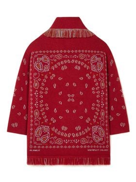 Alanui Bandana Jacquard Cardigan Ruby Red-Cognac