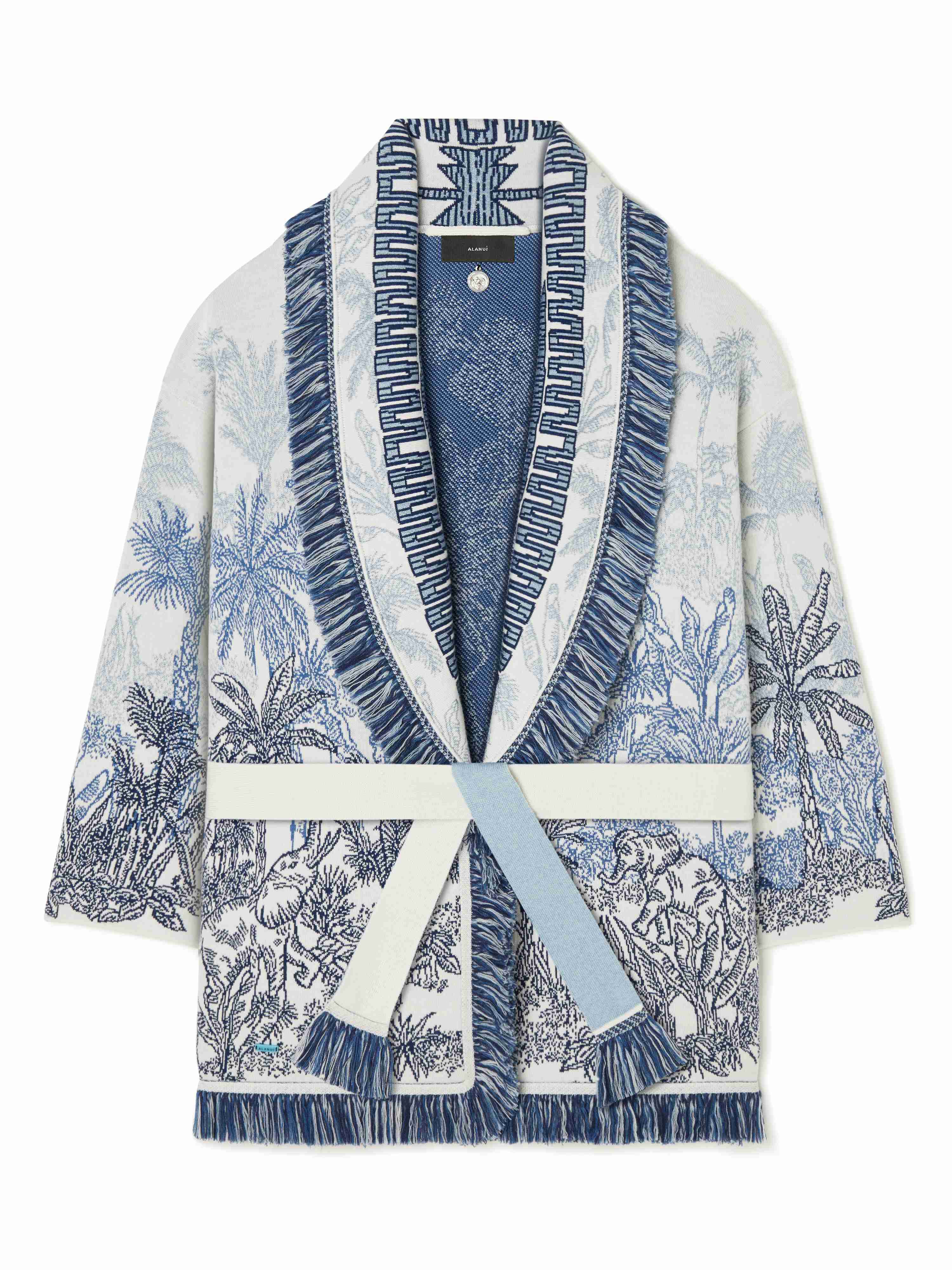 Alanui Jungle Toile De Jouy Cardigan Chalk-Deep Blue LWHB064R24KNI005