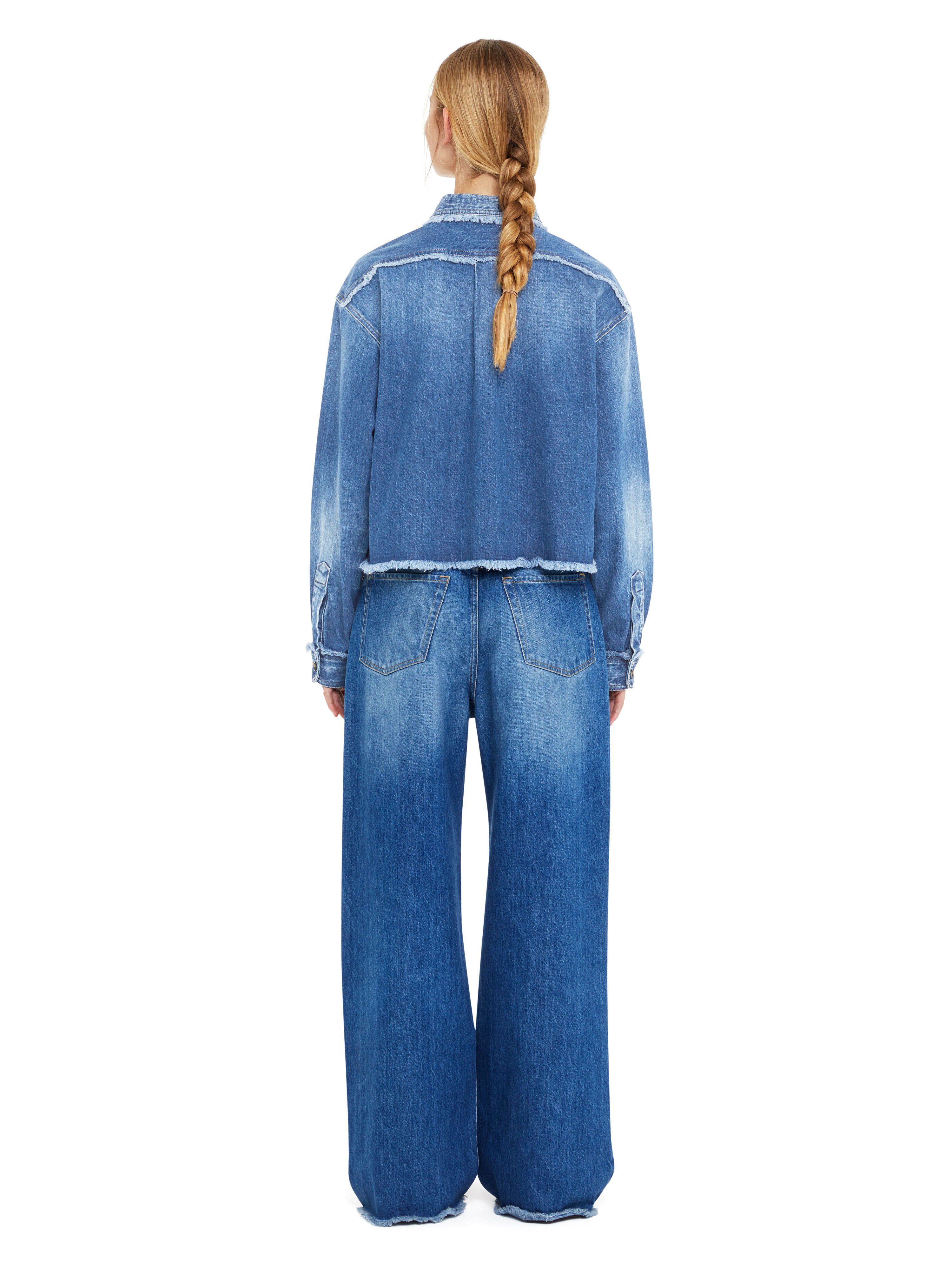 Alanui Fringed Cropped Denim Shirt Dark Wash Blue Denim LWYE00AR25DEN001