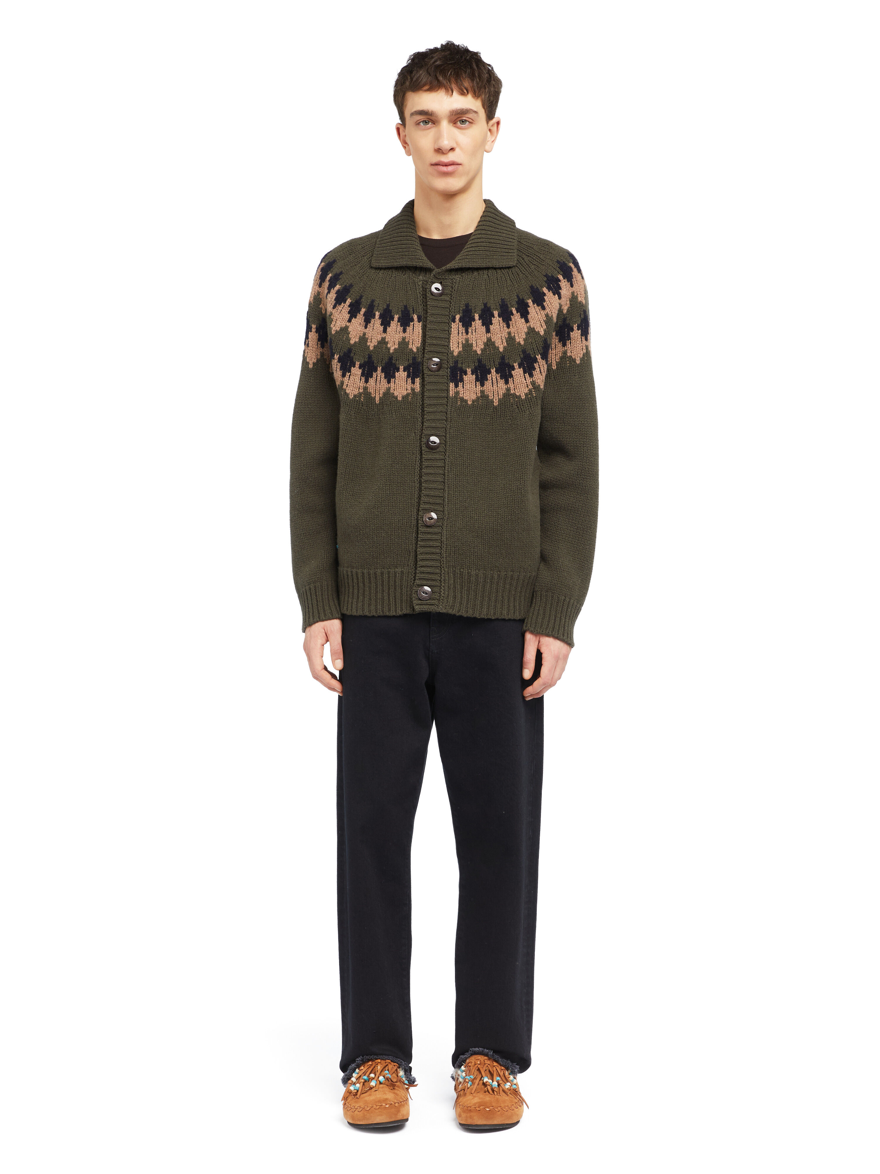 Alanui Sweet Winter Cardigan Olive-Camel LMHQ005E25KNI002