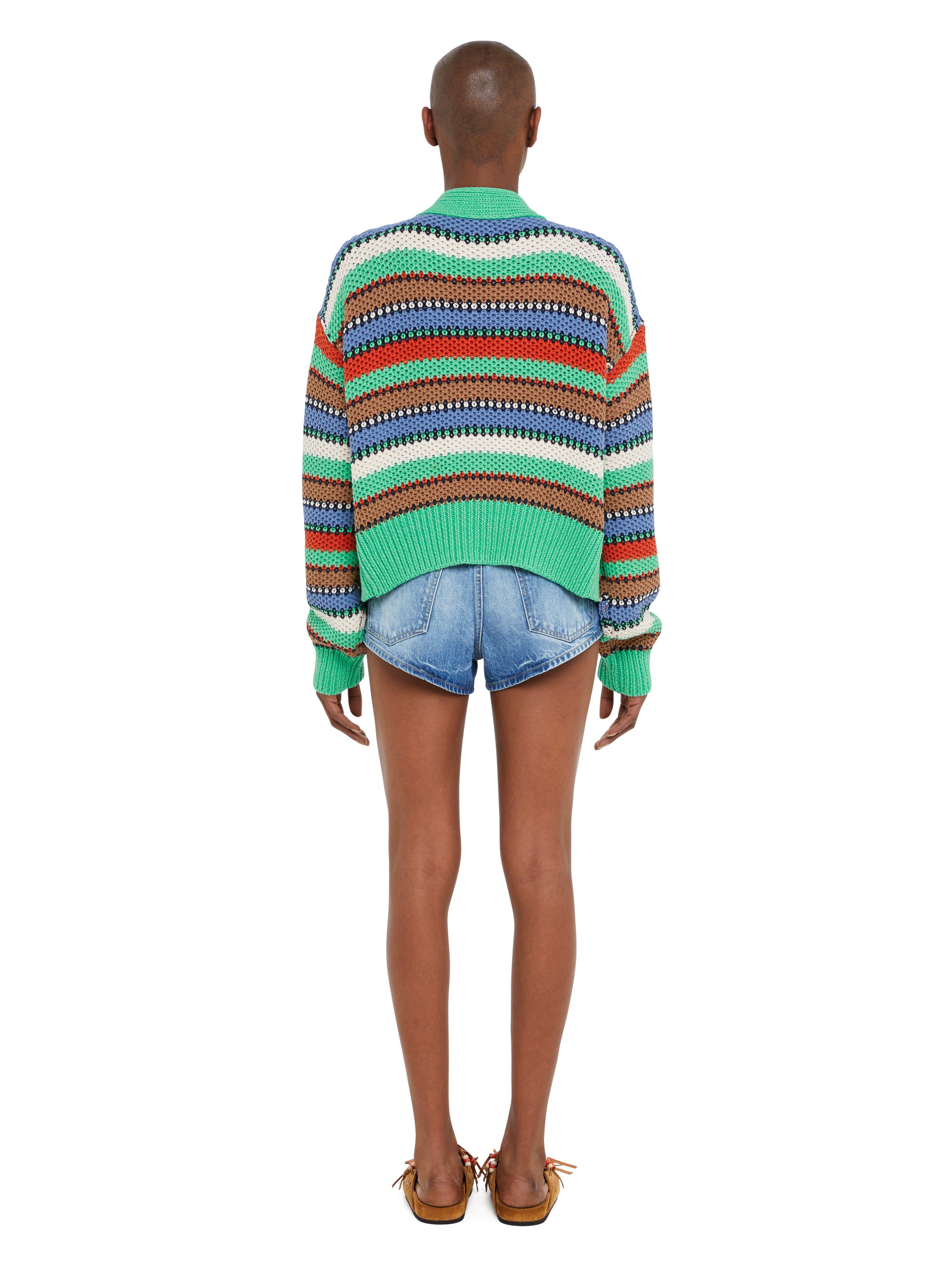 Alanui Sunny Stripes Cardicrop Turquoise-Multicolor LWHB055R25KNI003