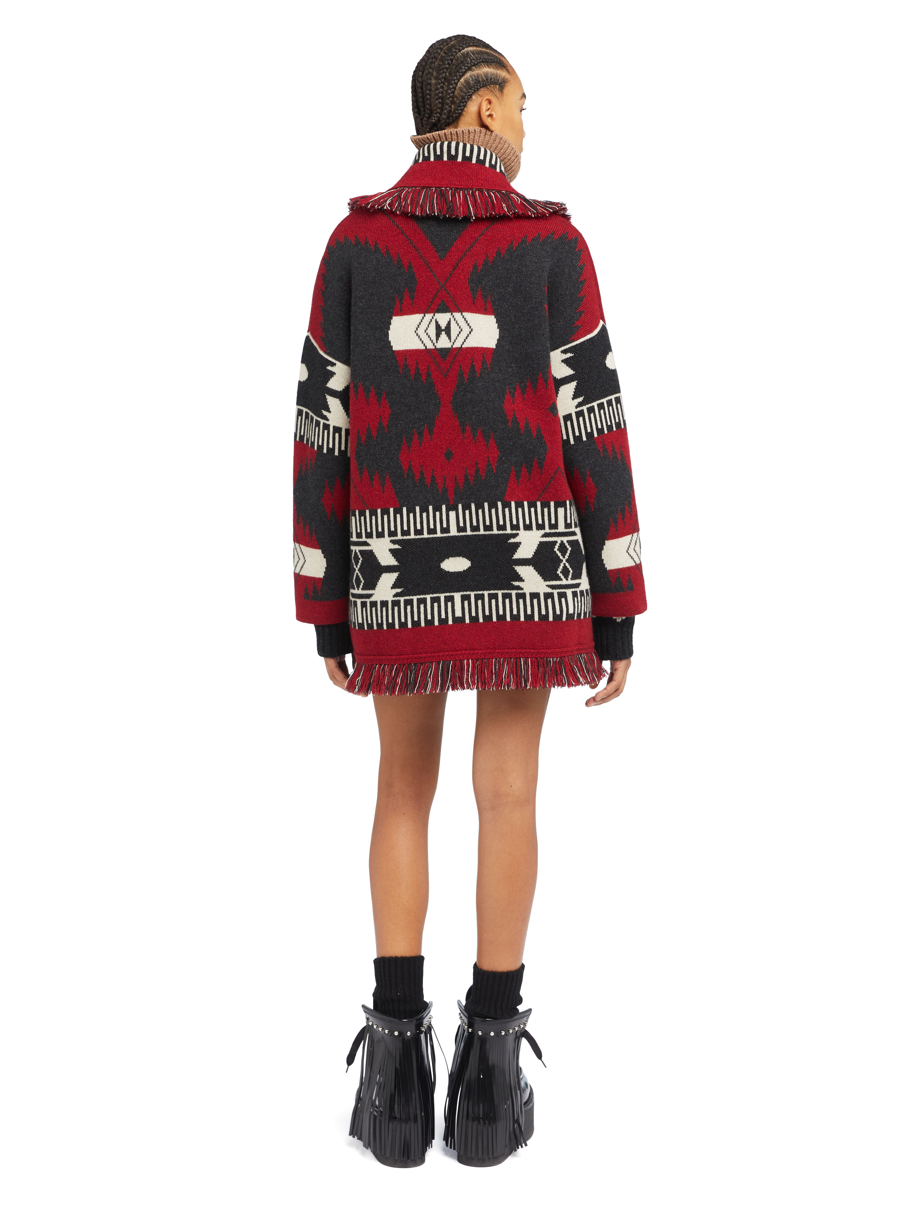 Alanui Icon Jacquard Cardigan Ruby-Charcoal LWHB064E25KNI002