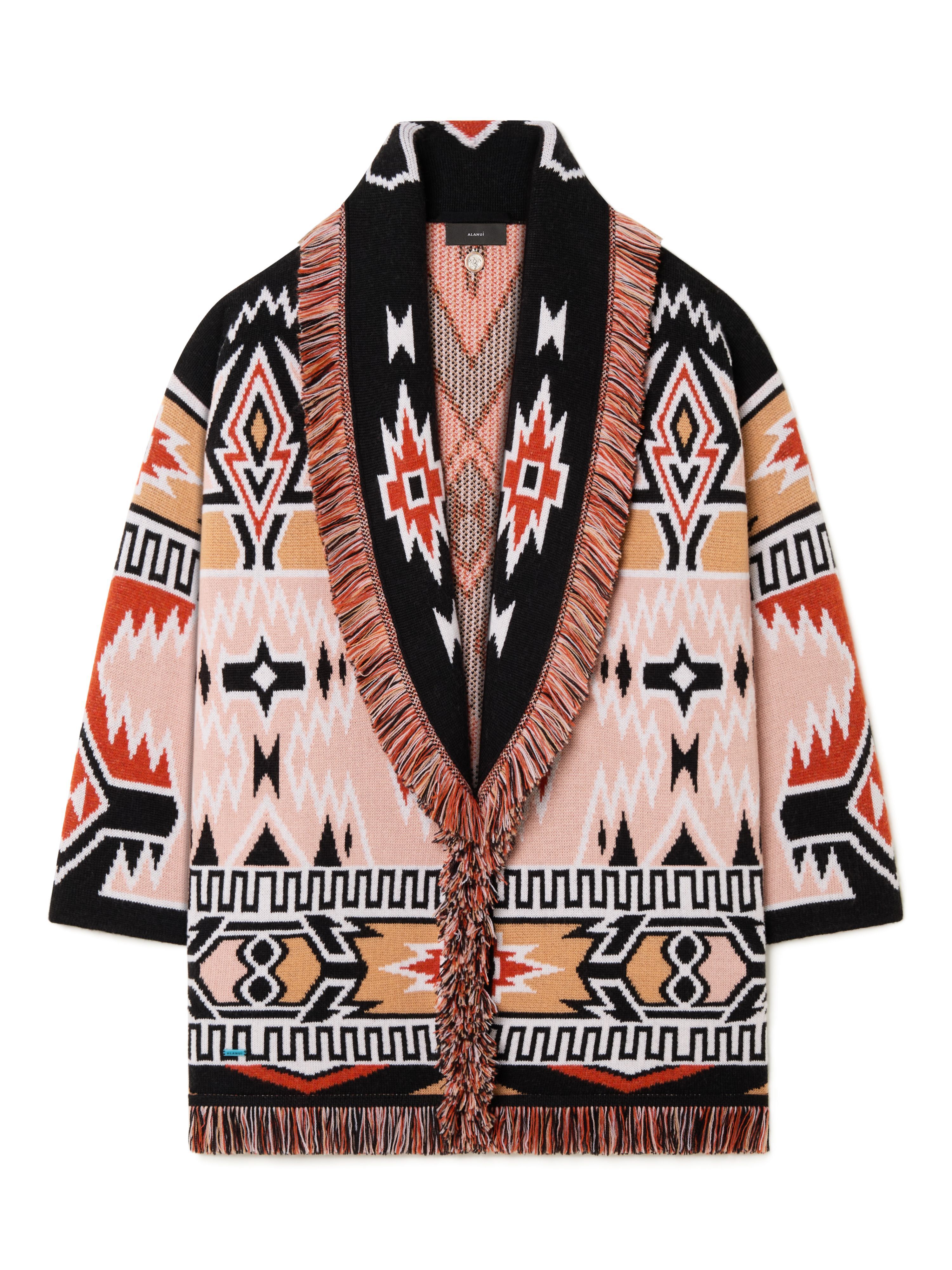 Alanui Geometric Roots Cardigan Flamingo Peach-Black LWHB064R25KNI00G