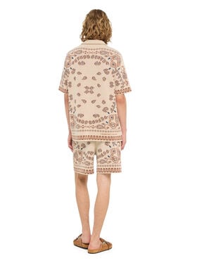 Alanui Cotton Piquet Bandana Shirt Sand-Red Earth