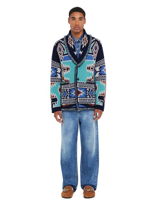 Alanui Geometric Roots Cardigan Turquoise-Deep Blue LMHB038R25KNI003