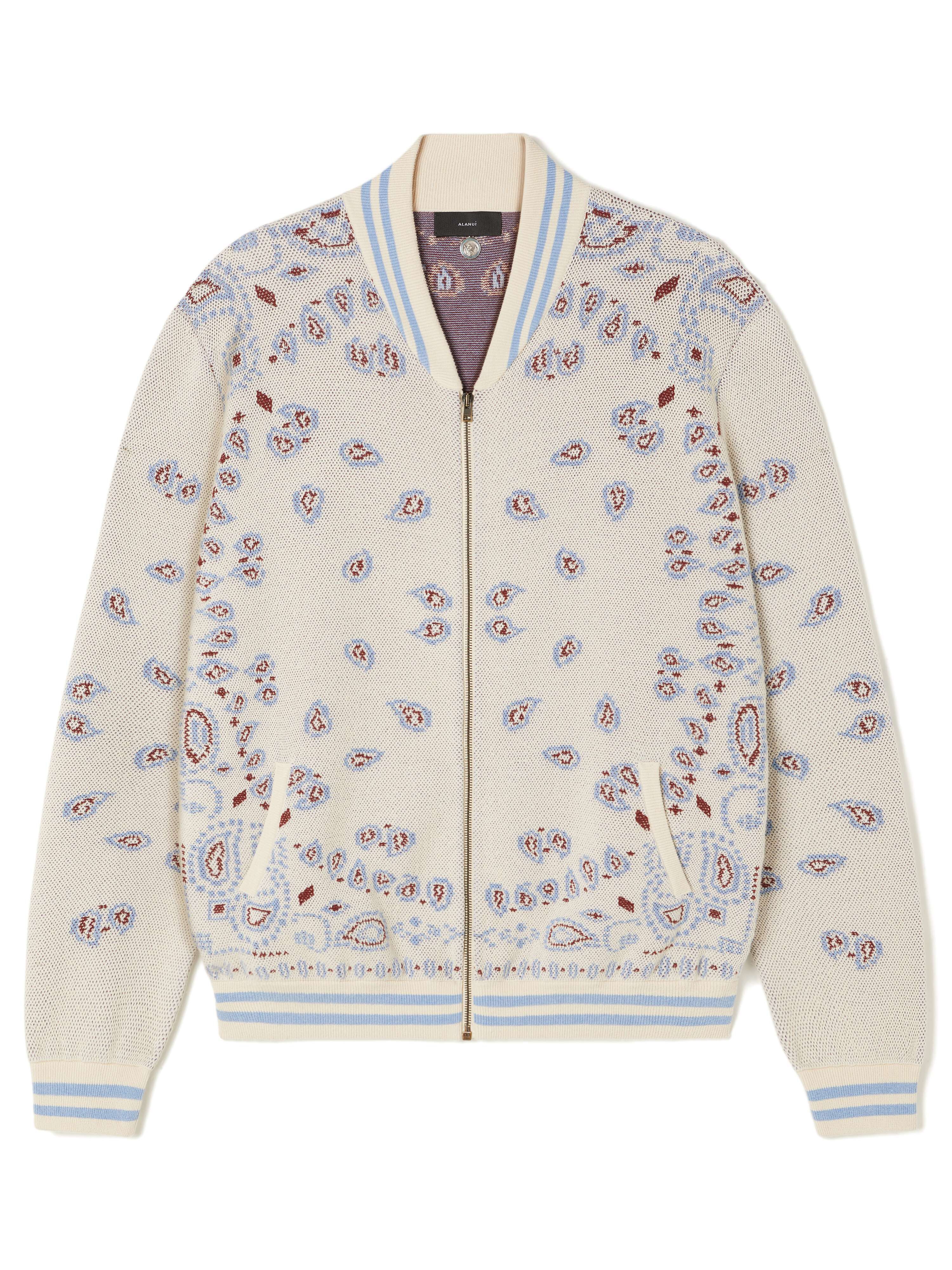 Alanui Bandana Piquet Jacquard Bomber Jacket Chalk-Marsala LMHQ001R25KNI001