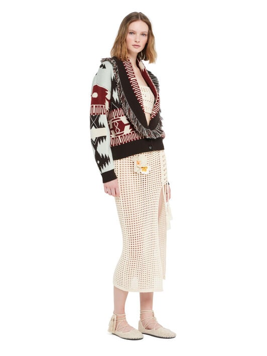 Alanui Icon Jacquard Cardi-Bomber Wave-Sandal Wood LWHB026R26KNI001