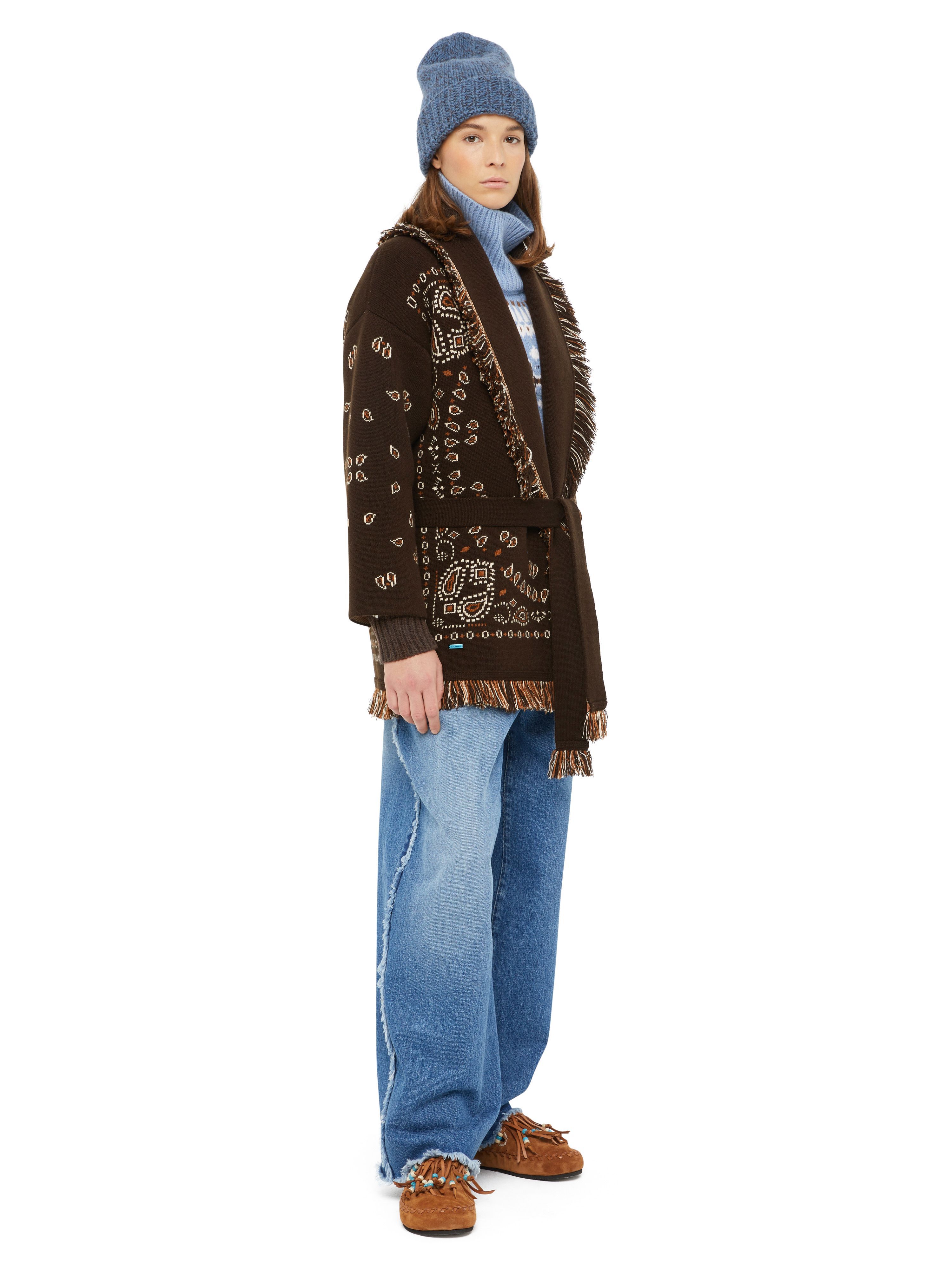 Alanui Bandana Jacquard Cardigan Coffee-Multicolor LWHB064E24KNI002