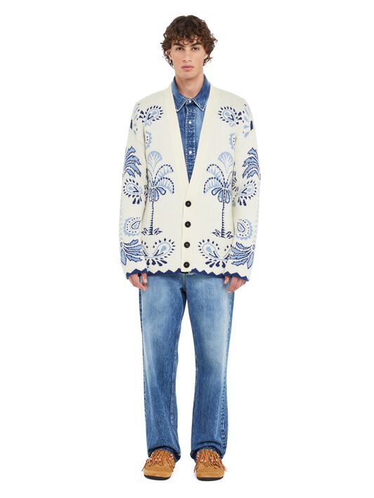 Alanui Wild Wonder Foulard Cardigan Chalk-Indigo LMHB027R25KNI002