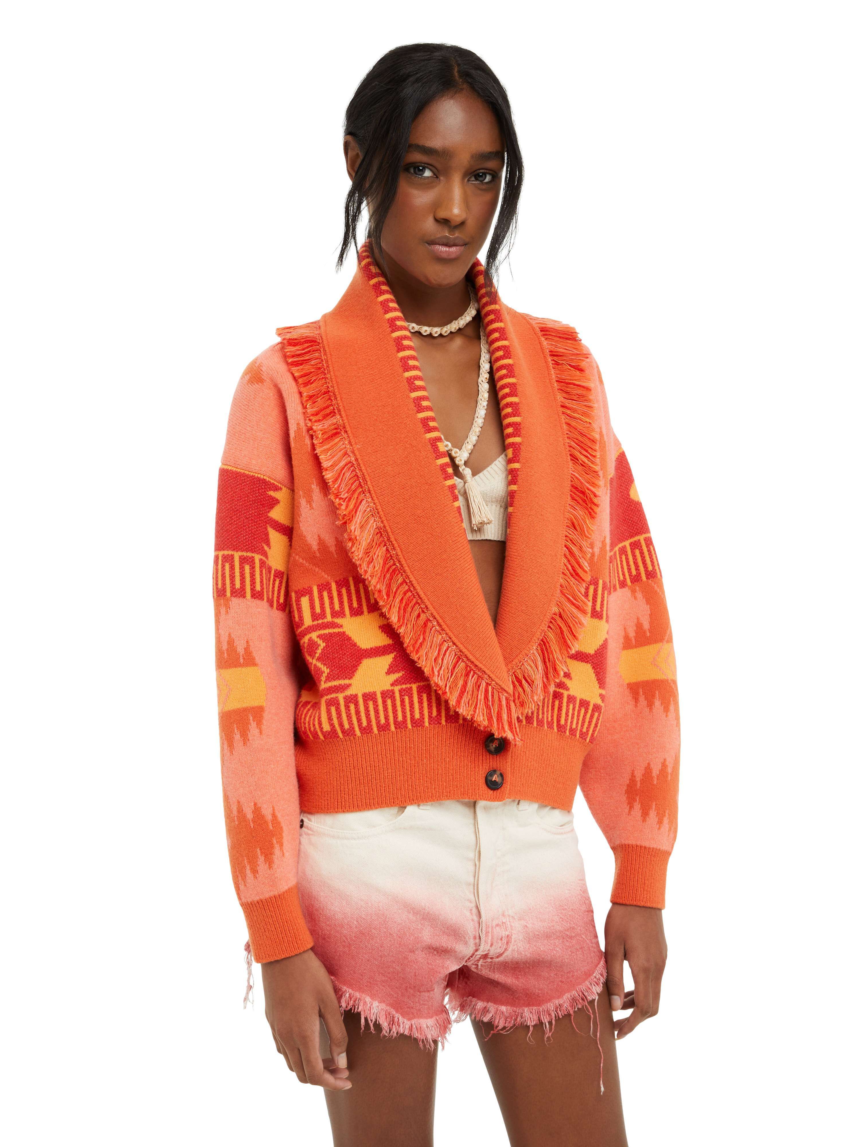 Alanui Icon Jacquard Cardi-Bomber Papaya-Sunset Orange LWHB026R24KNI001