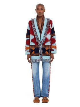 Alanui Icon Jacquard Cardigan Marsala-Sky Blue