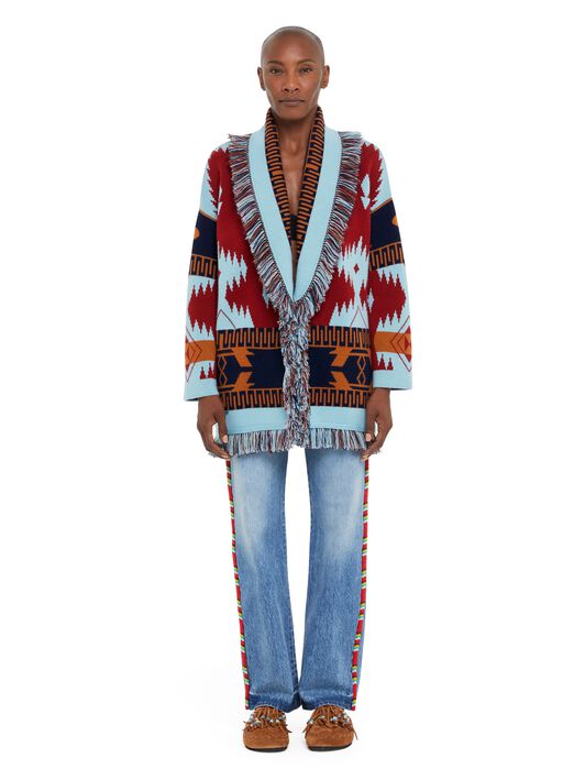 Alanui Icon Jacquard Cardigan Marsala-Sky Blue LWHB064R25KNI004