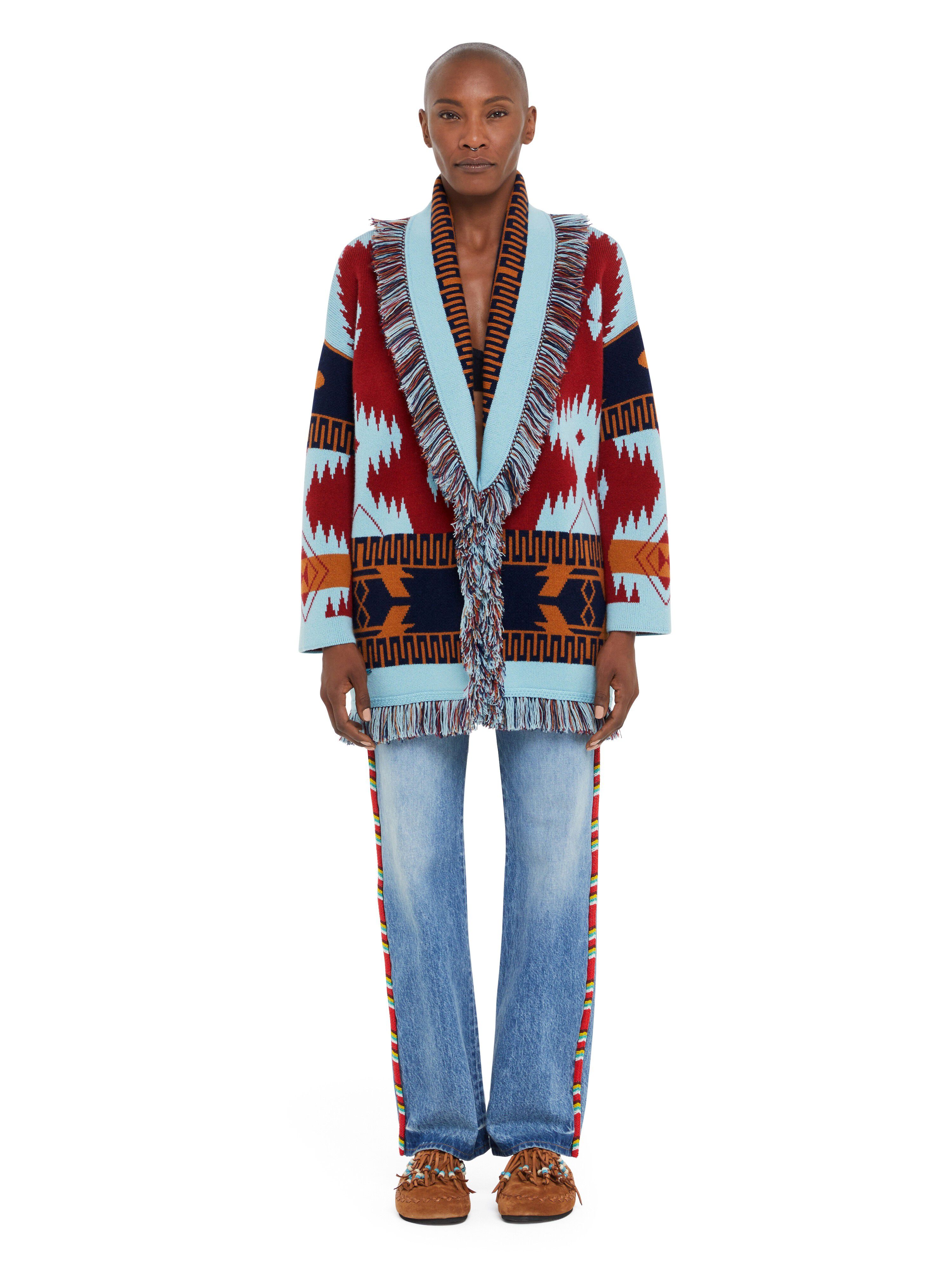 Alanui Icon Jacquard Cardigan Marsala-Sky Blue LWHB064R25KNI004