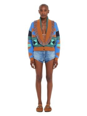 Alanui Icon Jacquard Cardi-Bomber Linseed-Cognac