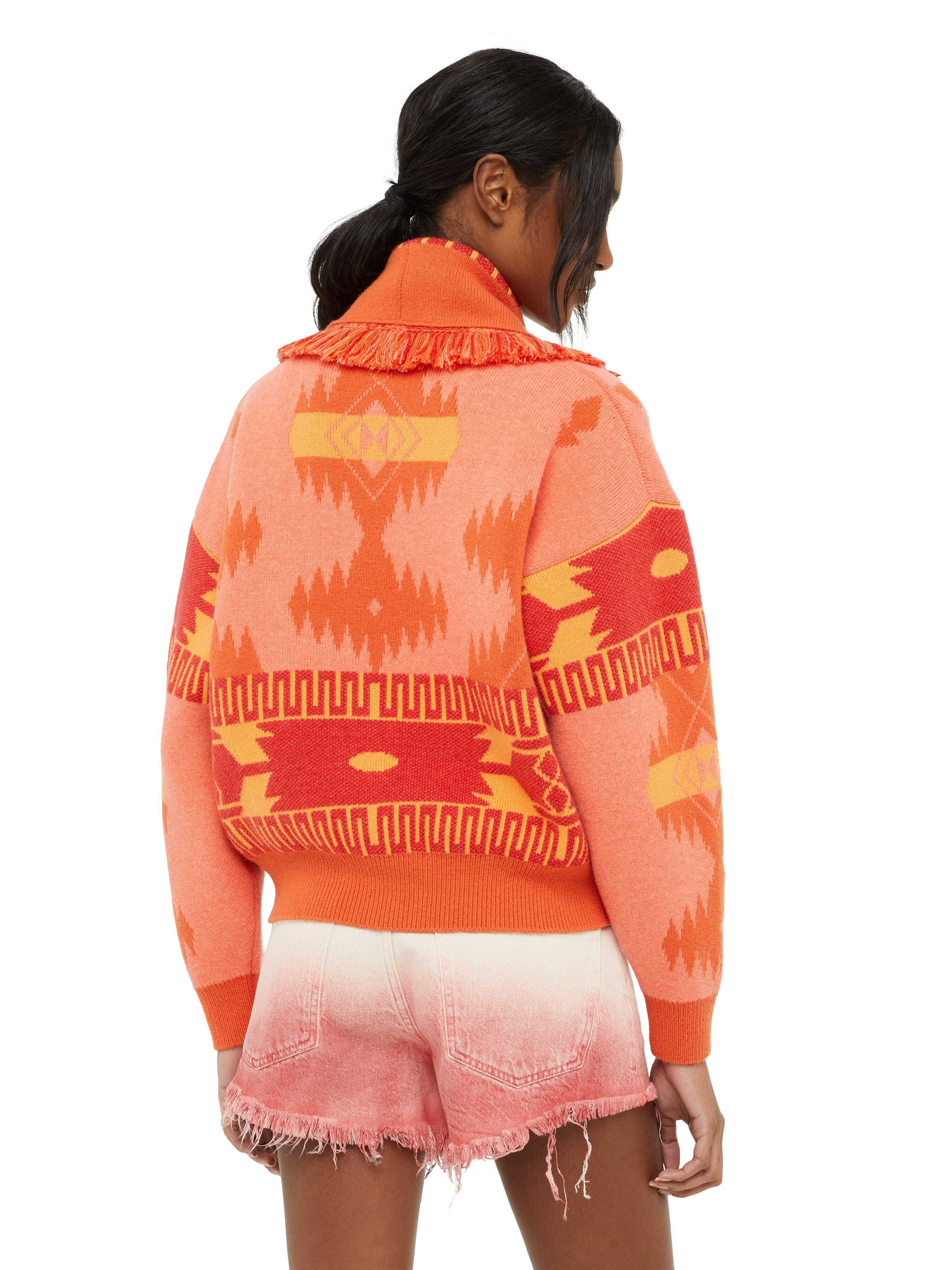 Alanui Icon Jacquard Cardi-Bomber Papaya-Sunset Orange LWHB026R24KNI001