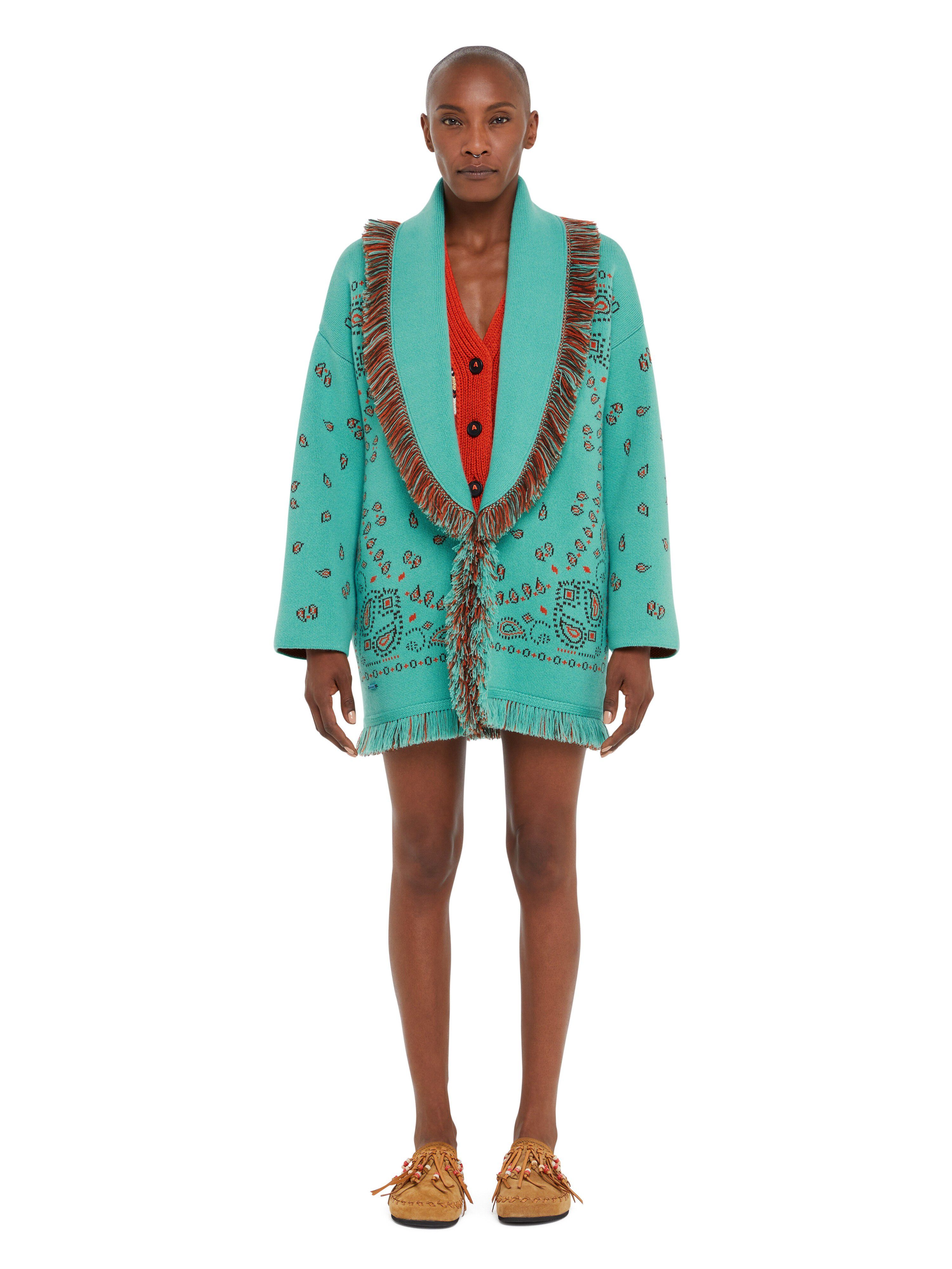 Alanui Bandana Jacquard Cardigan Turquoise-Furnace LWHB064R25KNI001
