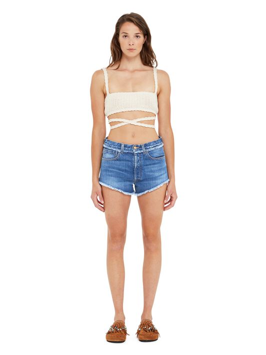 Alanui Fringed Denim Shorts Dark Wash Blue Denim LWYC009R25DEN002