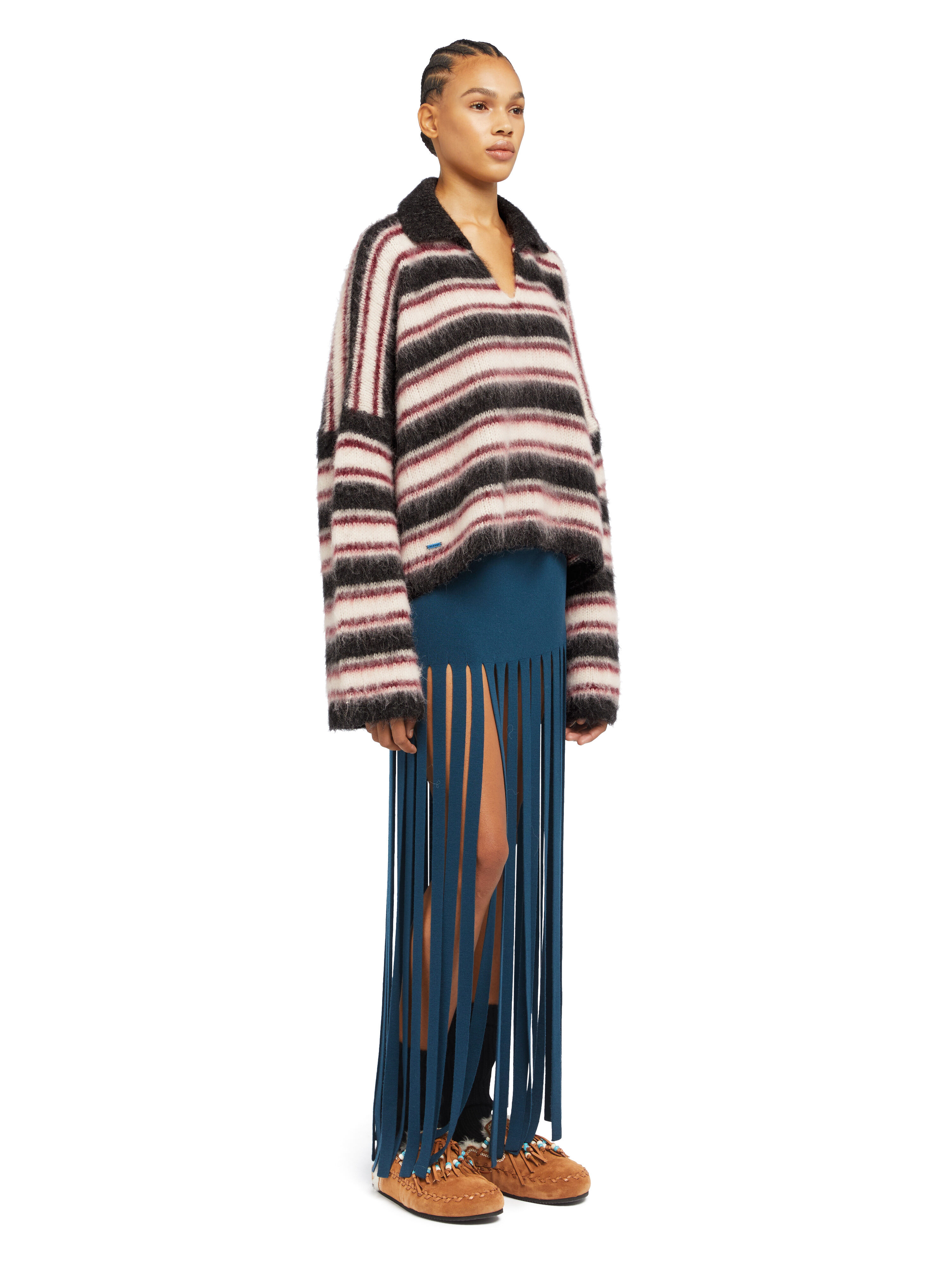 Alanui Grunge Stripes Polo Charcoal-Ruby LWHV007E25KNI001
