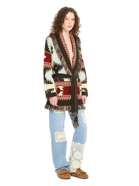 Alanui Icon Jacquard Cardigan Wave-Sandal Wood