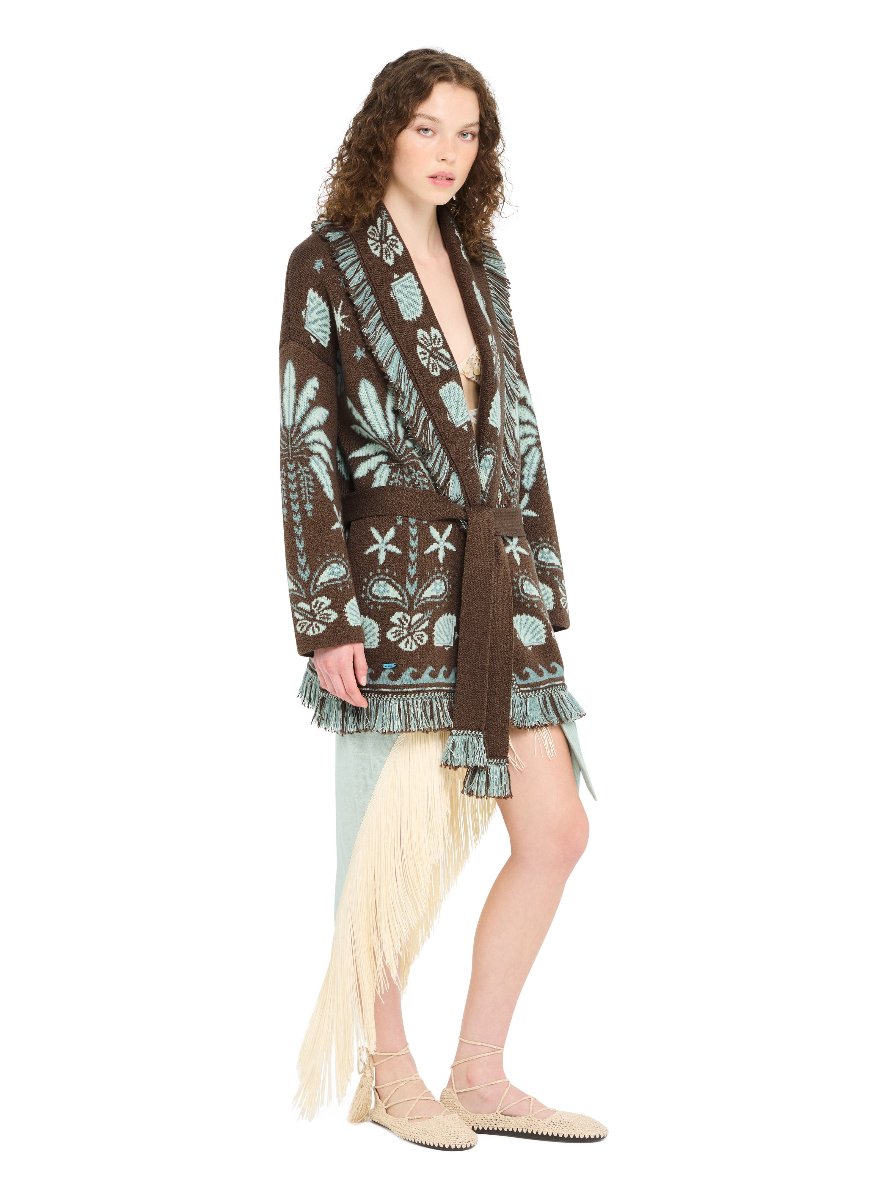 Alanui Echoes Of The Island Cardigan Sandal Wood-Wave LWHB064R26KNI003