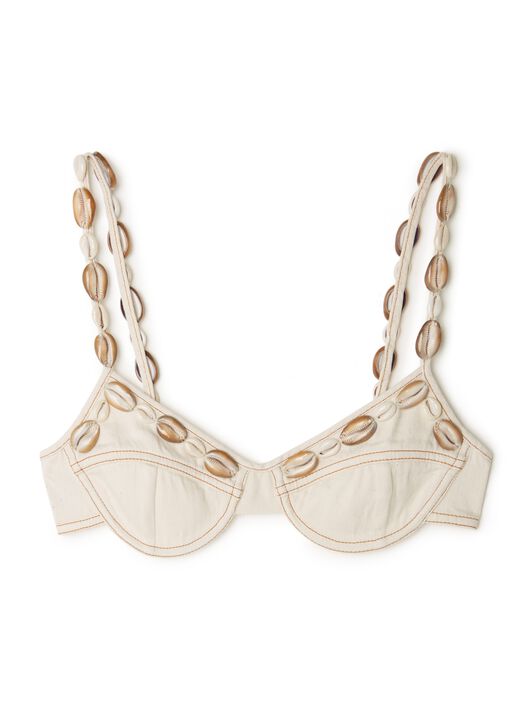 Alanui Ocean Dream Denim Bra White Raw Denim LWYP001R25DEN001