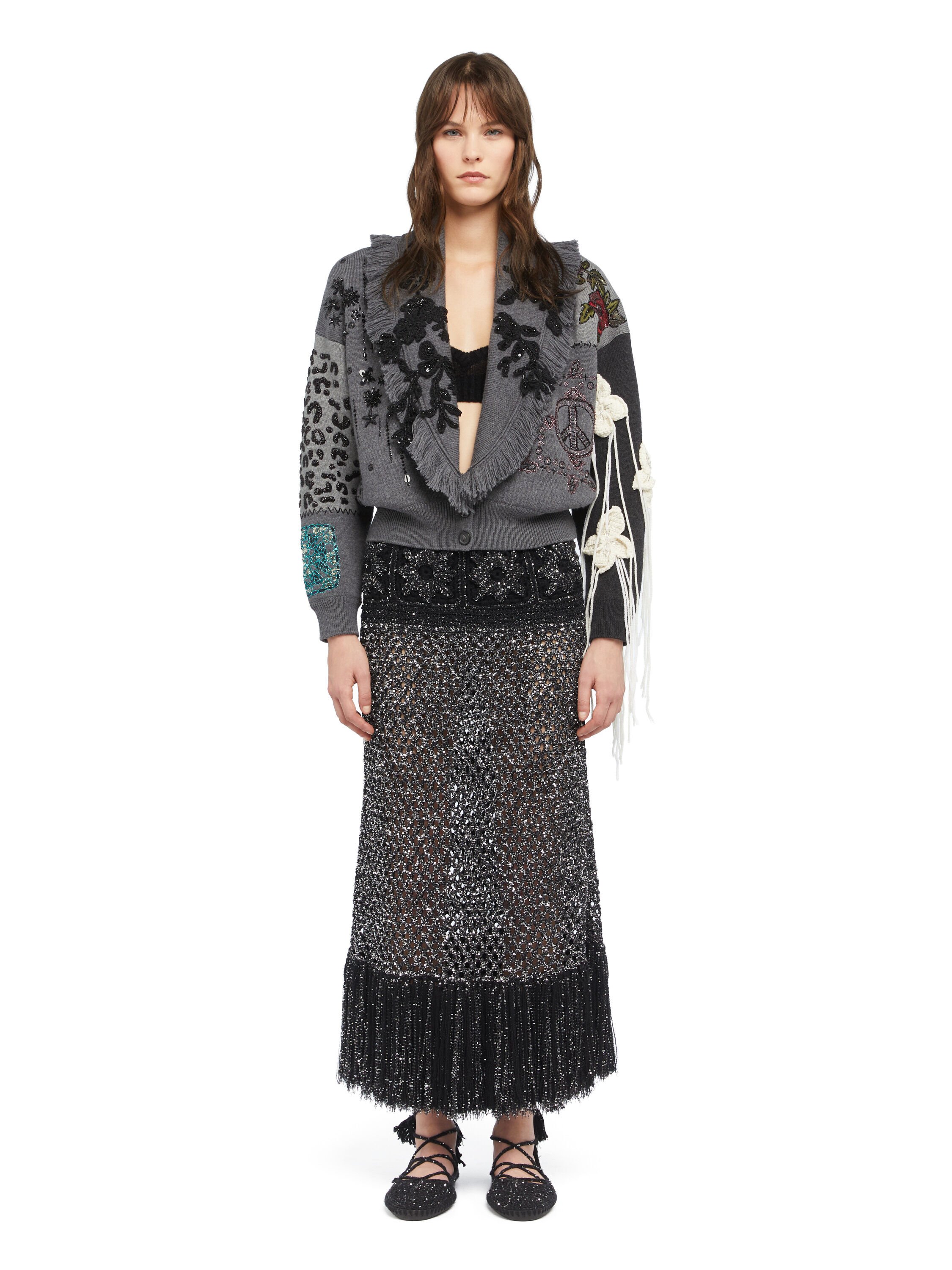 Alanui Midnight In Manhattan Cardi-Bomber Charcoal LWHB026E25KNI003
