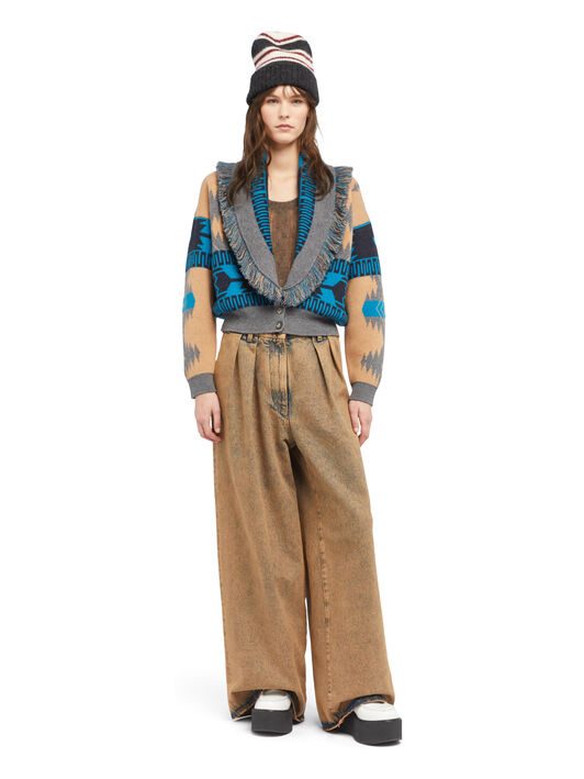 Alanui Icon Jacquard Cardi-Bomber Camel-Iron LWHB026E25KNI002