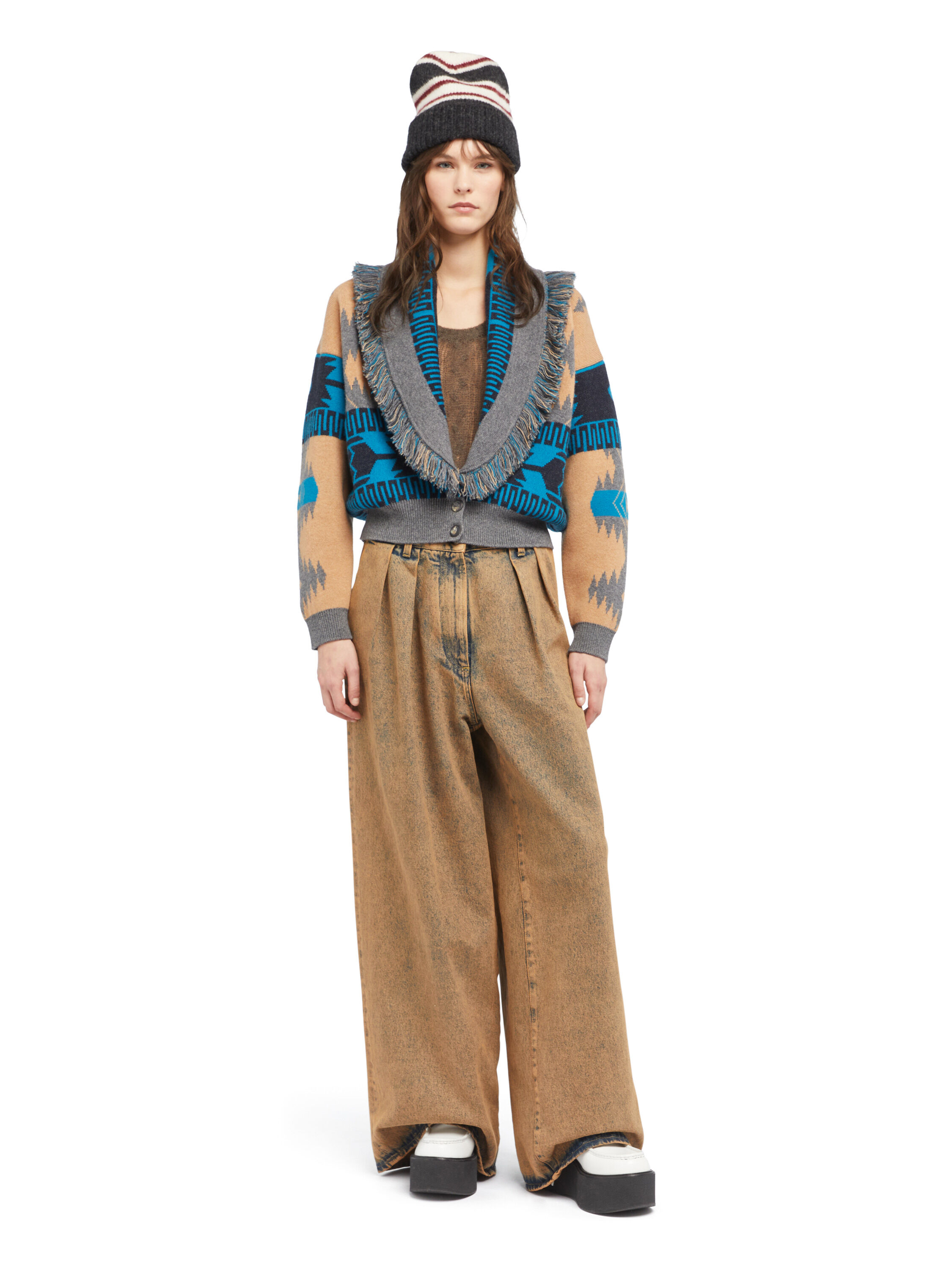 Alanui Icon Jacquard Cardi-Bomber Camel-Iron LWHB026E25KNI002