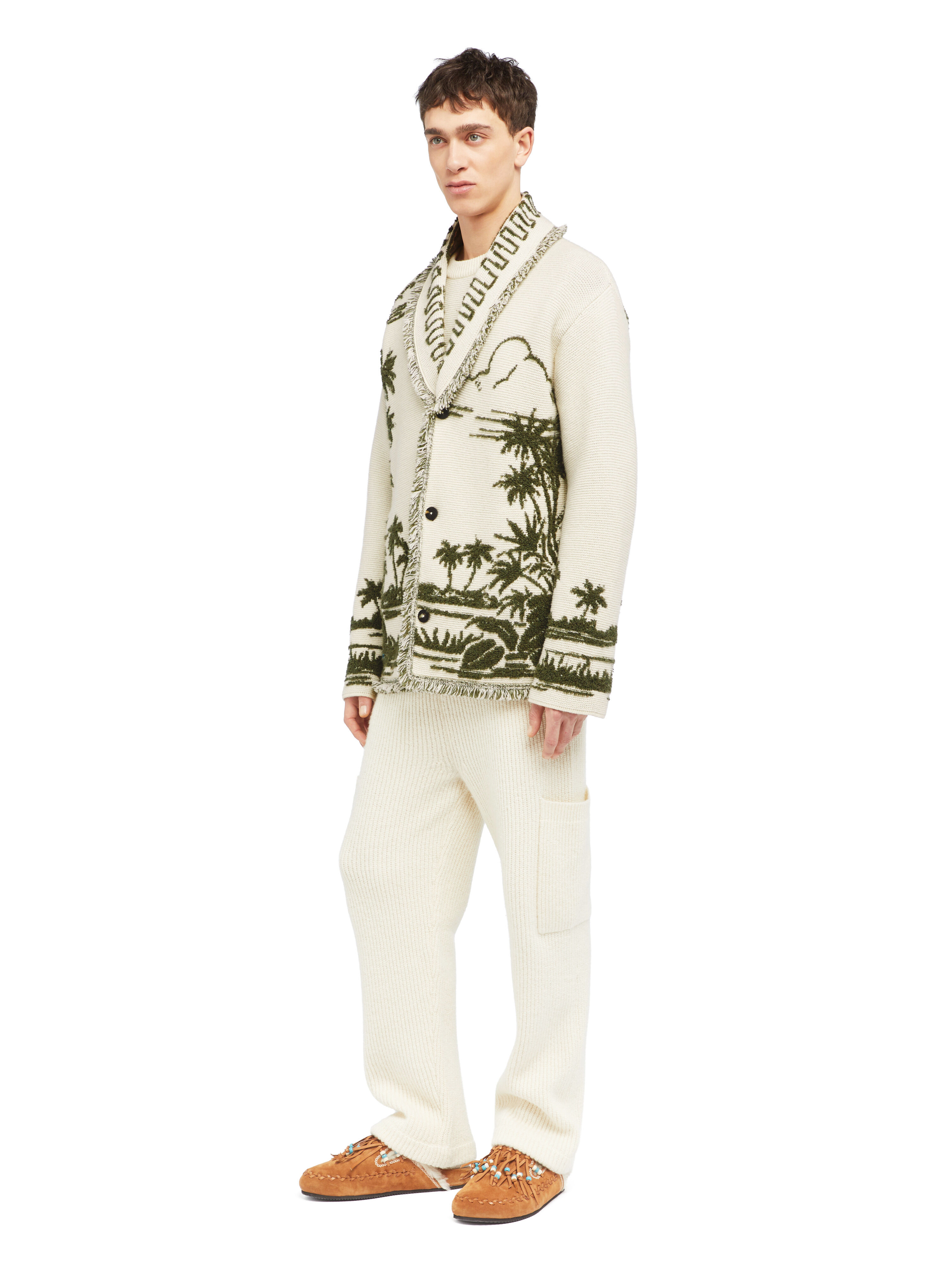 Alanui Palm Grove Tales Cardigan Ivory-Olive LMHB039E25KNI002