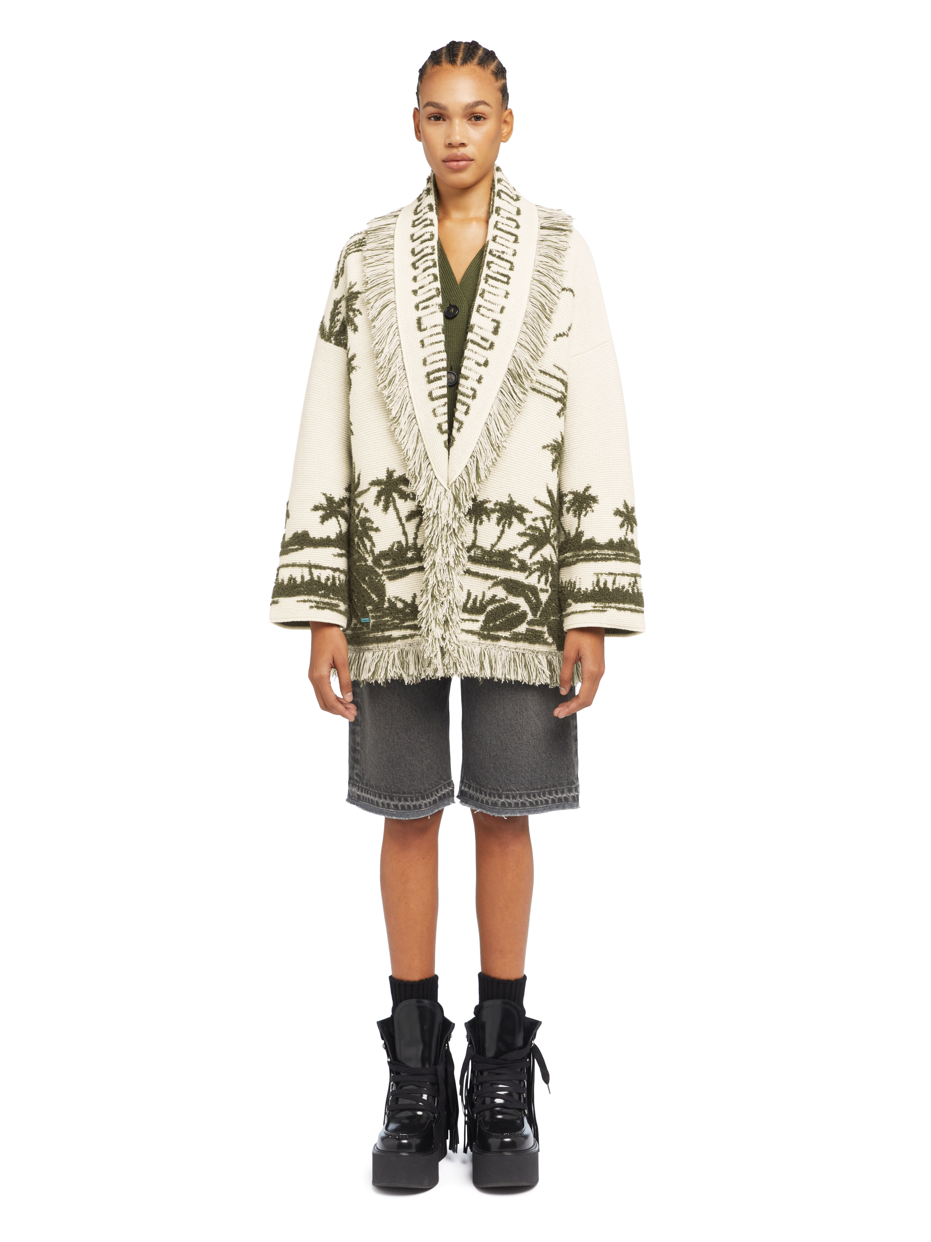 Alanui Palm Grove Tales Cardigan Ivory-Olive LWHB064E25KNI00D