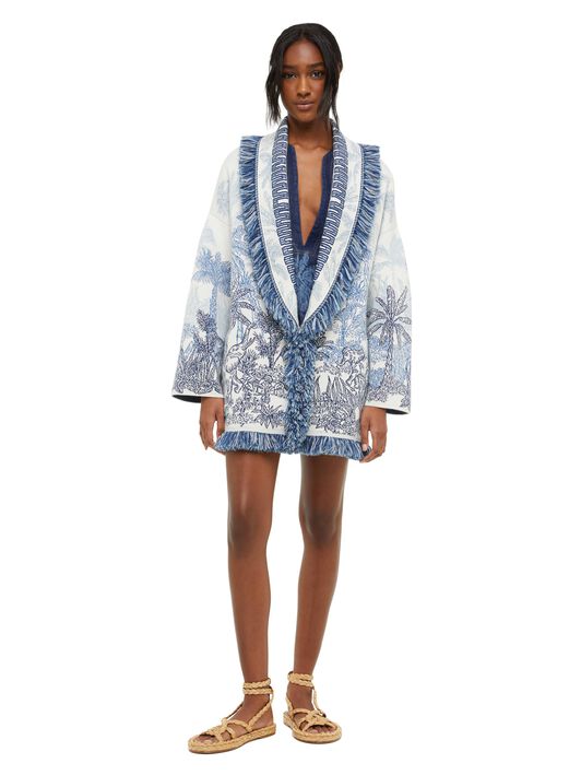 Alanui Jungle Toile De Jouy Cardigan Chalk-Deep Blue LWHB064R24KNI005