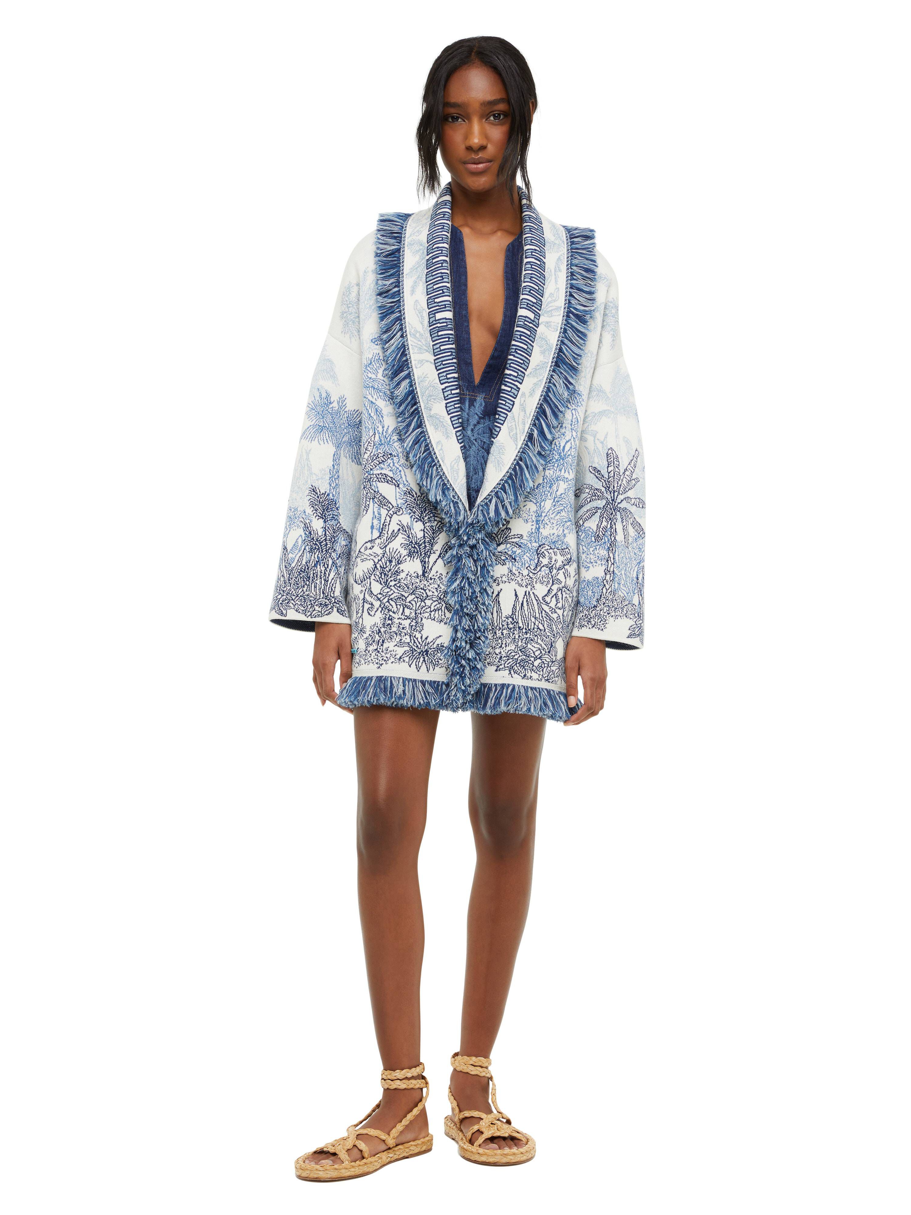 Alanui Jungle Toile De Jouy Cardigan Chalk-Deep Blue LWHB064R24KNI005