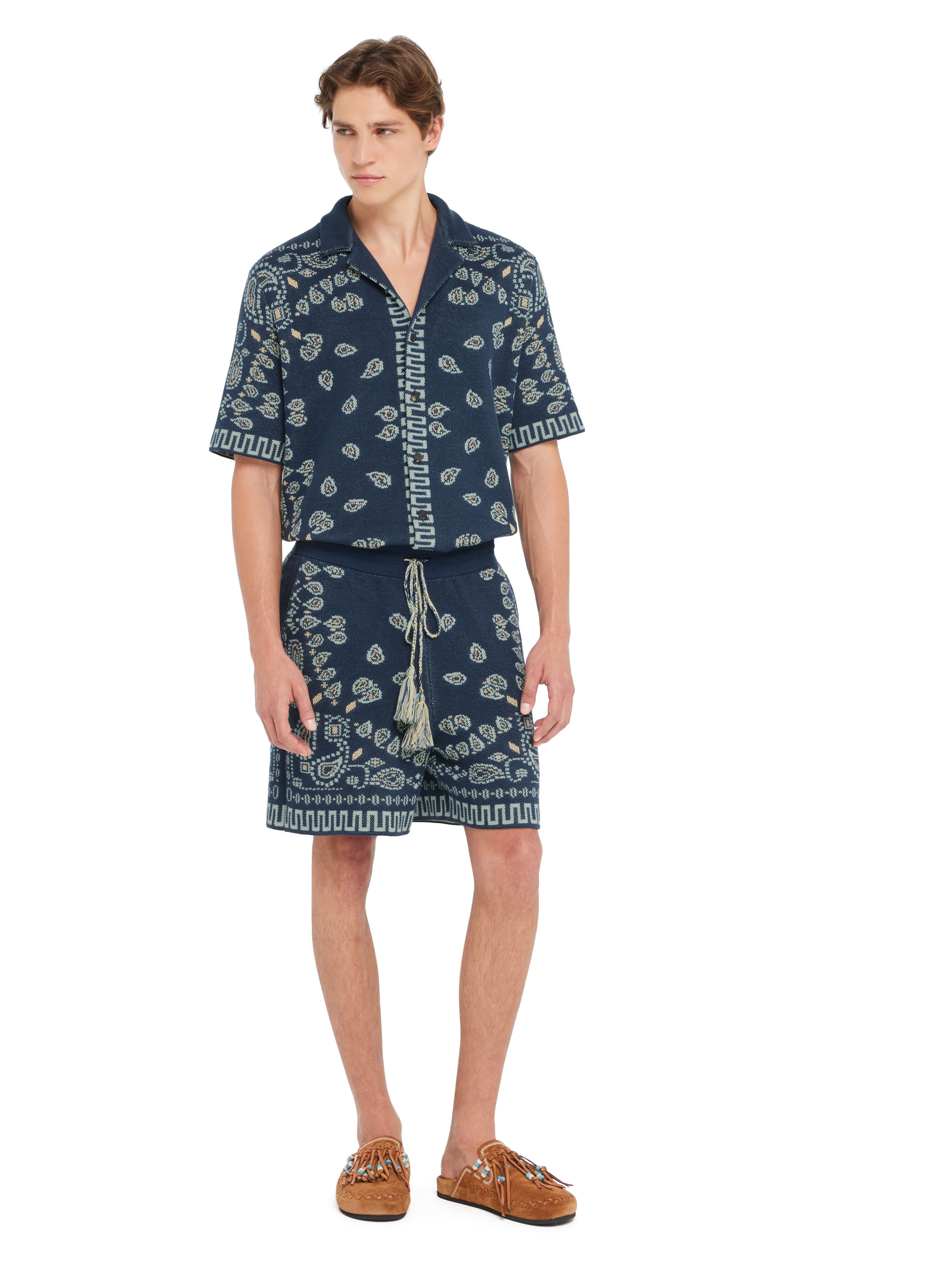 Alanui Cotton Piquet Bandana Bermuda Arbour-Light Blue LMHM003R26KNI002 Alanui Cotton Piquet Bandana Bermuda Arbour-Light Blue LMHM003R26KNI002