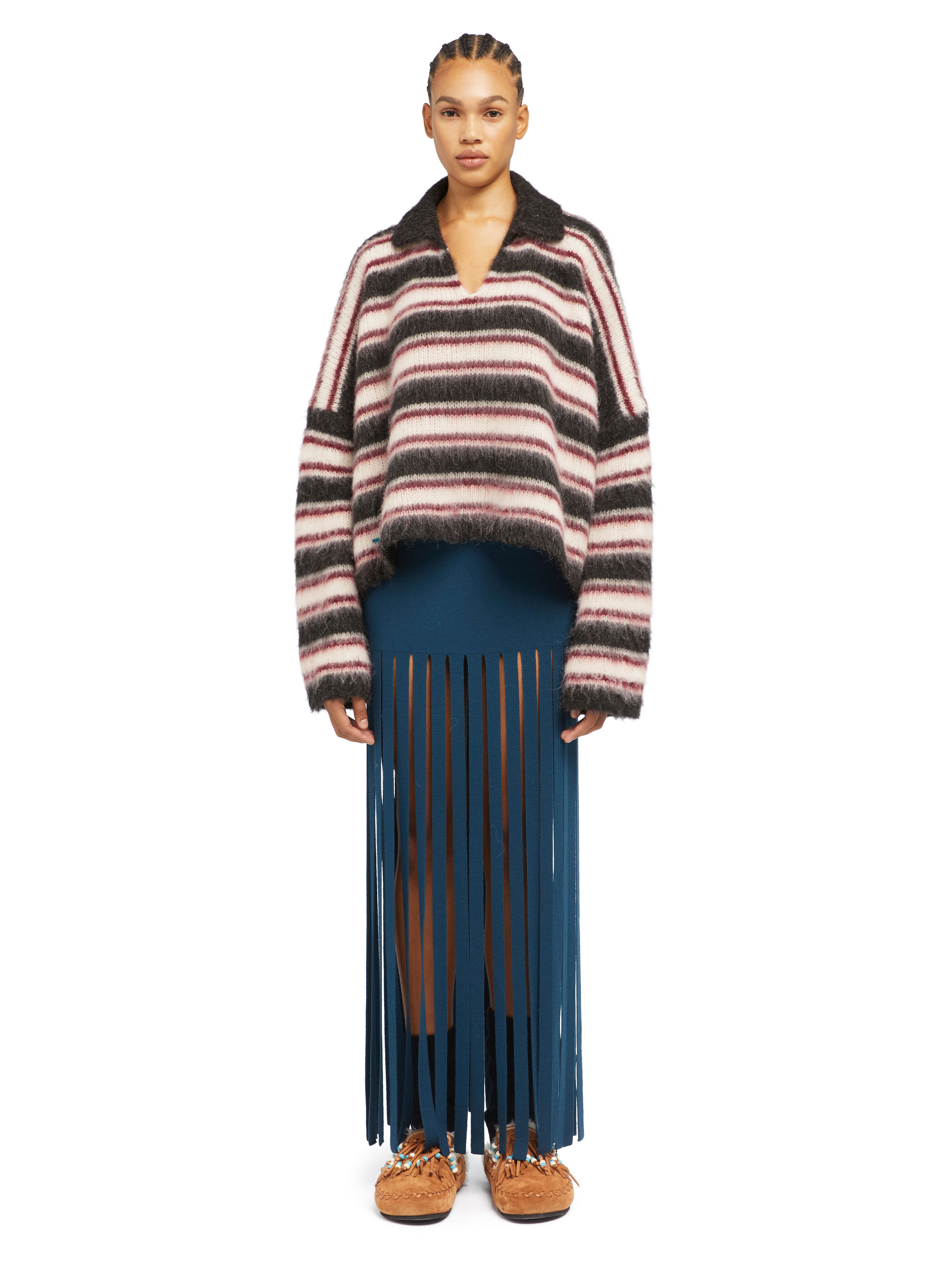 Alanui Grunge Stripes Polo Charcoal-Ruby LWHV007E25KNI001