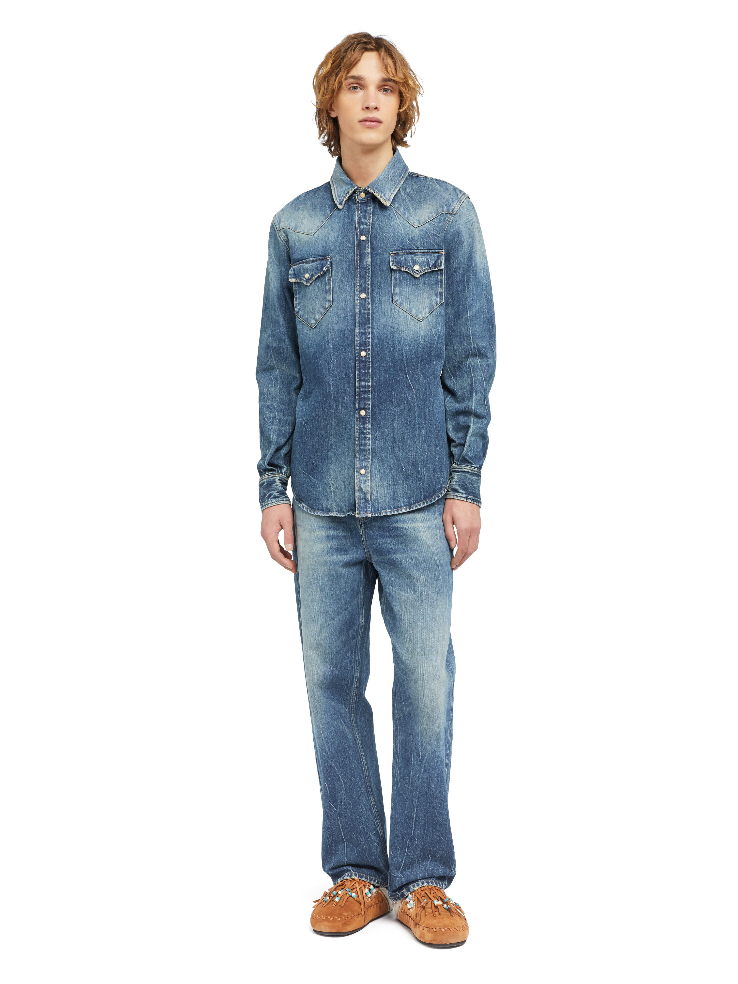Alanui Pacific Roads Denim Shirt Medium Wash Denim LMYD007E25DEN004